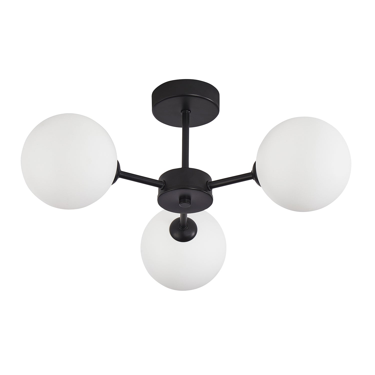 Contemporary Chic Matte Black Ceiling Light with Opal White Globe Glass Shades Image 2