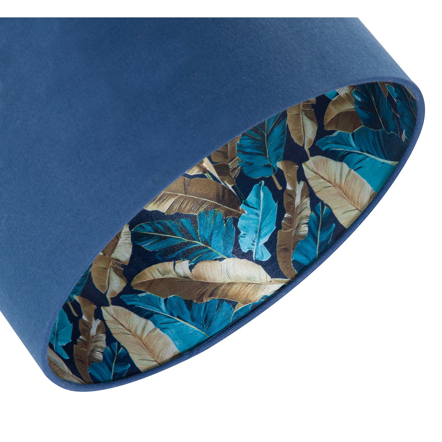 Modern Midnight Blue Linen Lamp Shade with Leaf Floral Pattern Lining Image 3