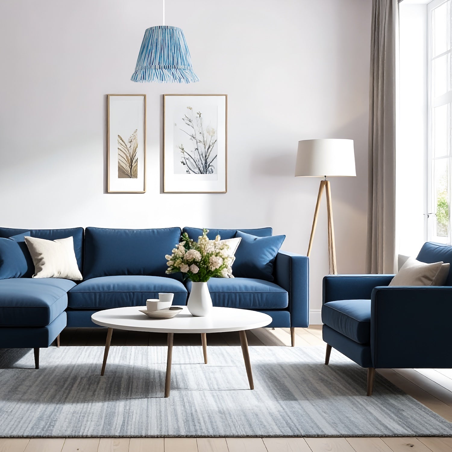 Vintage Blue and White Faux Silk Plated Lamp Shade with Bottom Fringe Image 6