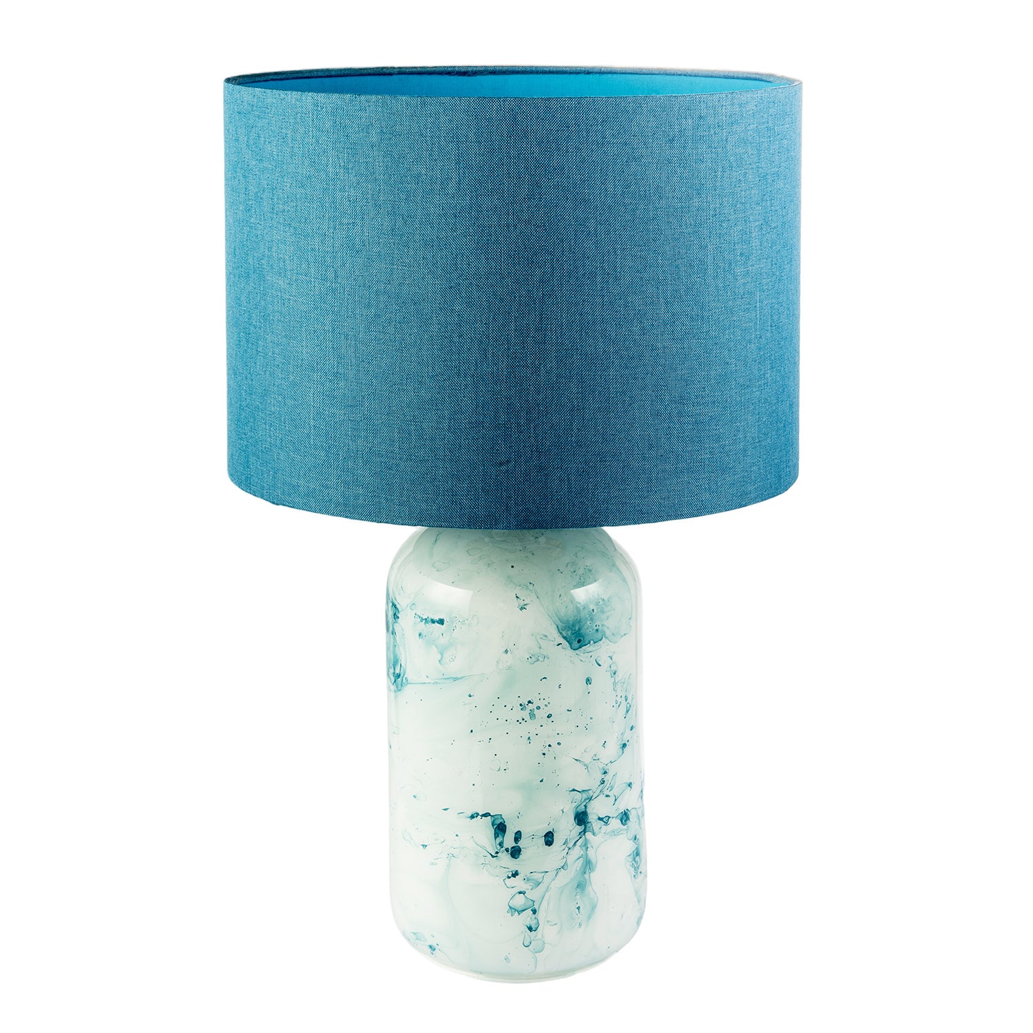 Modern Teal and Duck Egg Marble Drip Snowflake Glass Lamp with Shade Image 1