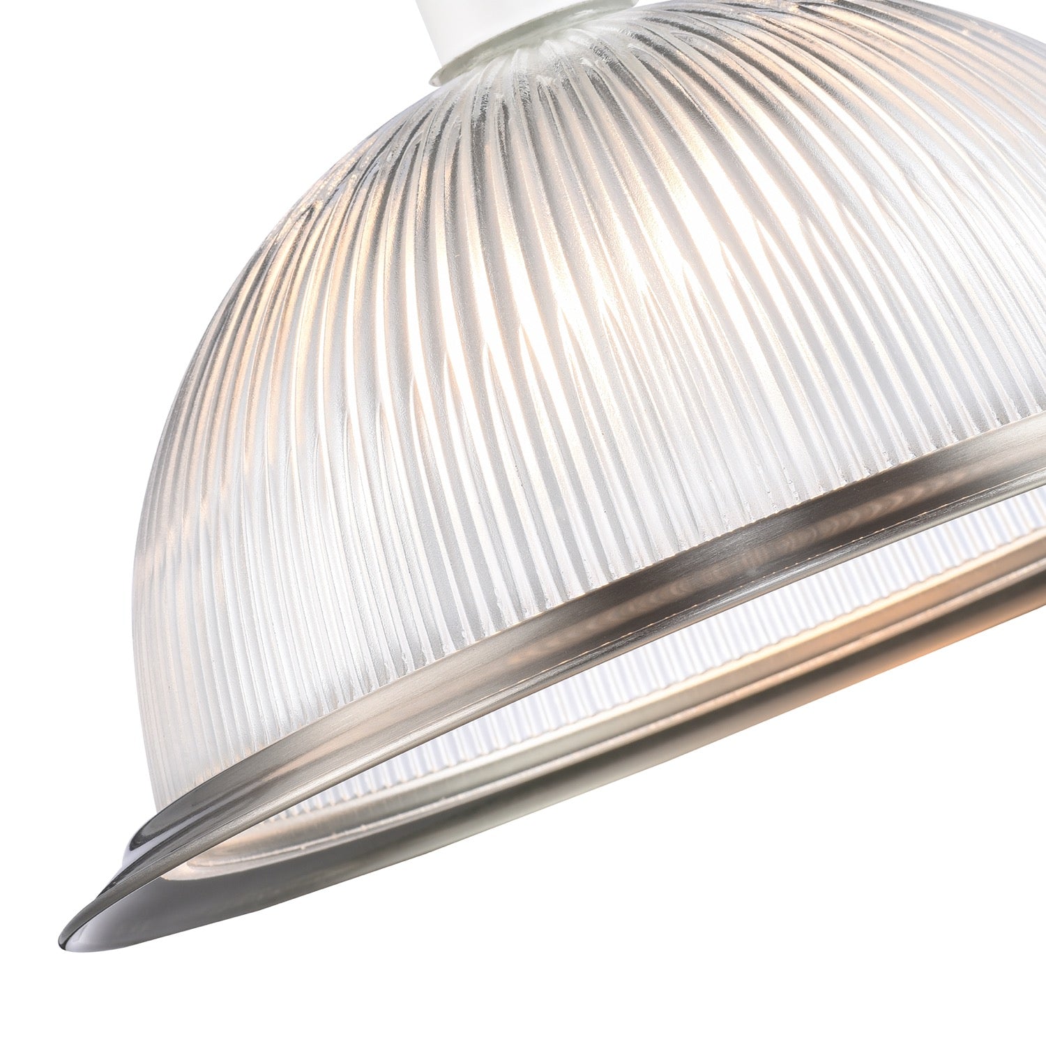 Traditional American Diner Pendant Shade with Satin Nickel Trim and Ribbed Glass Image 2