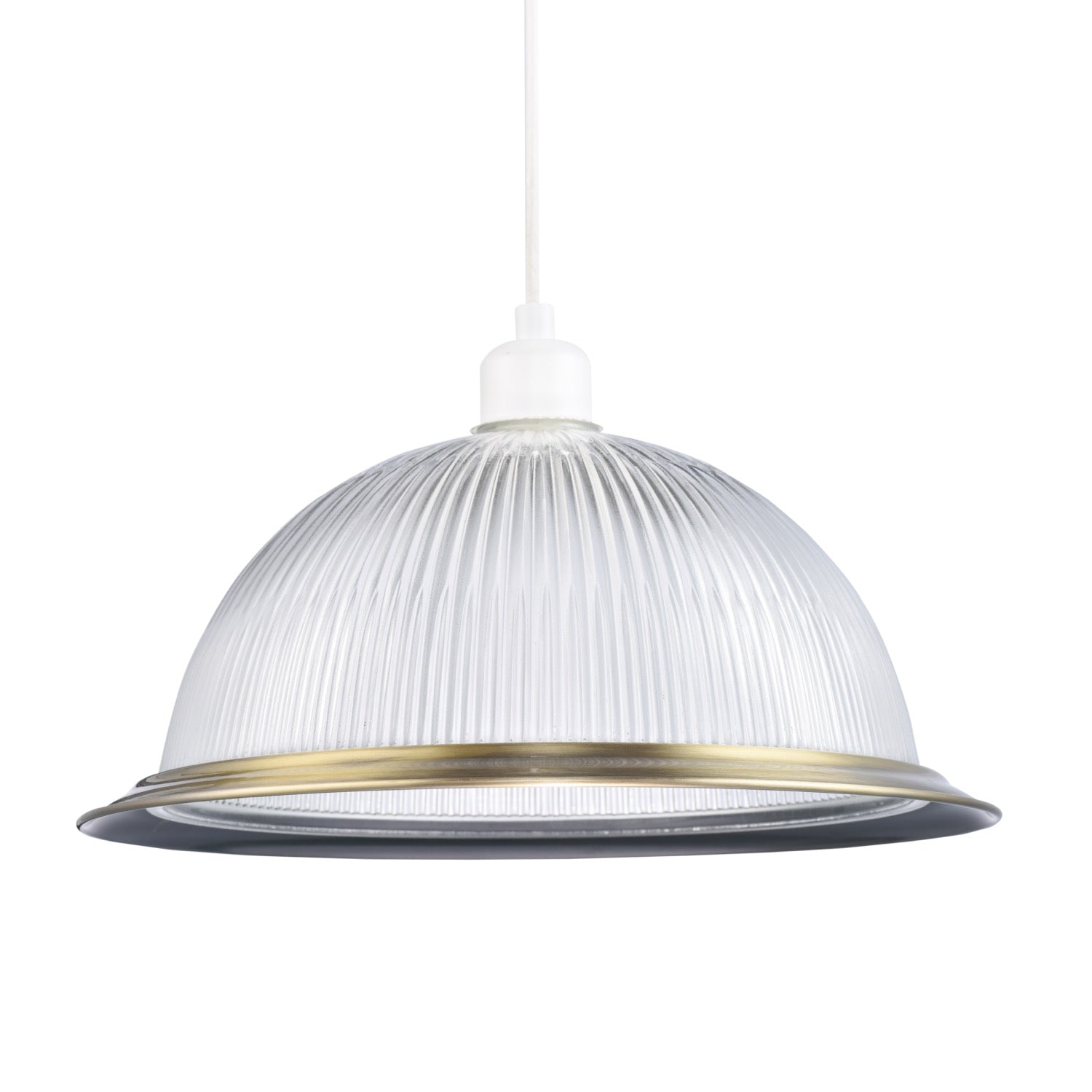 Traditional American Diner Pendant Shade with Antique Trim and Ribbed Glass Image 1