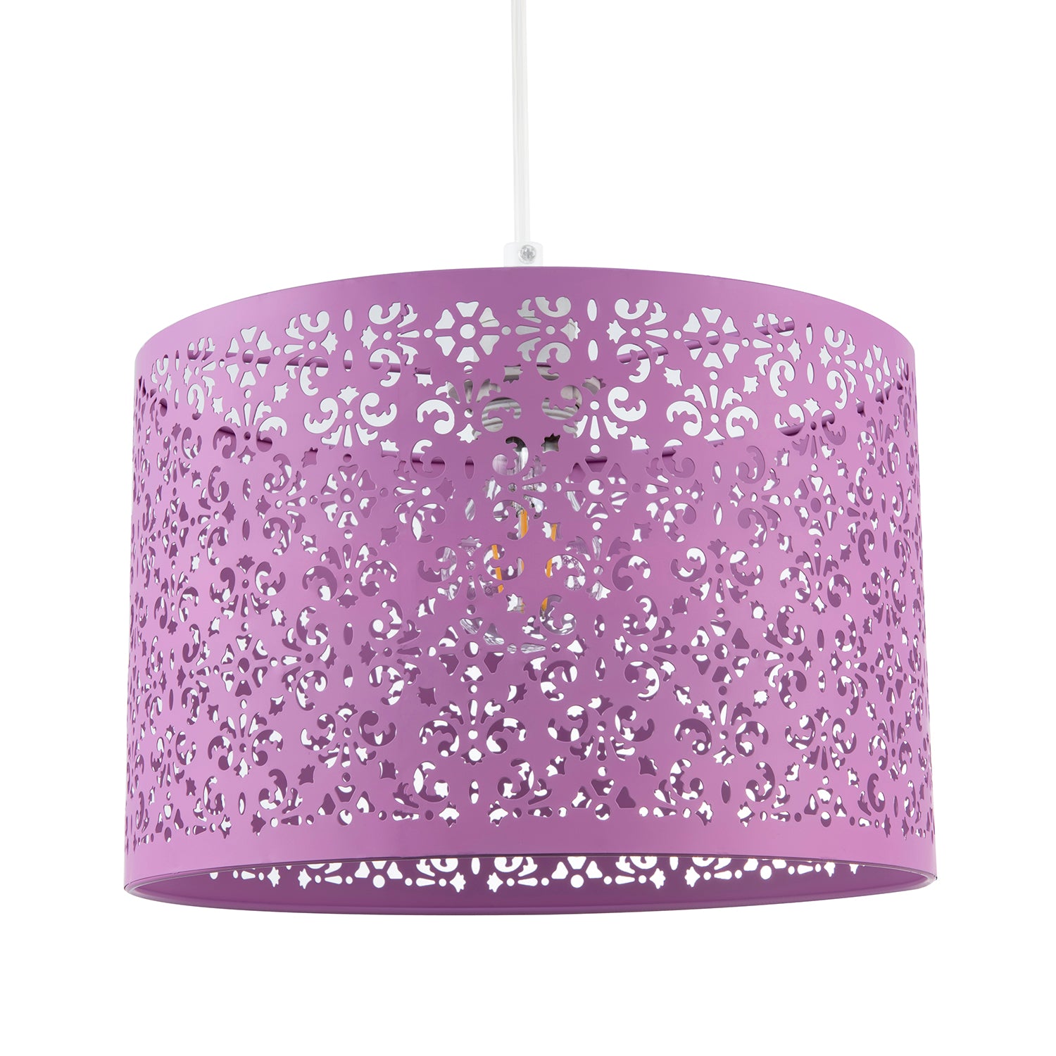 Lavender Lilac Moroccan Metal Pendant Lamp Shade with Floral Decor Image 1