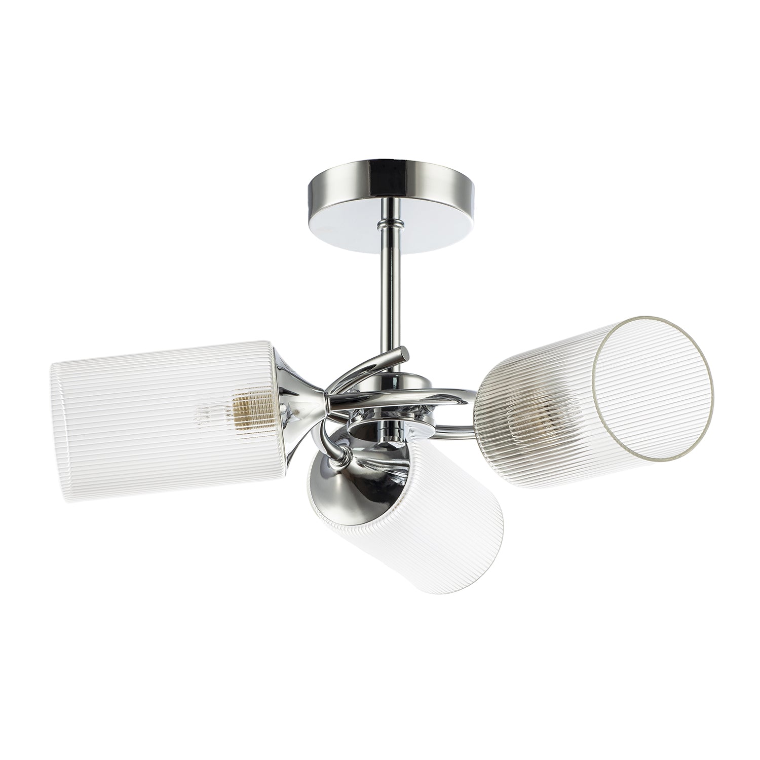Modern Chrome Ceiling Light with Cylindrical Lined Clear Glass Shades Image 8