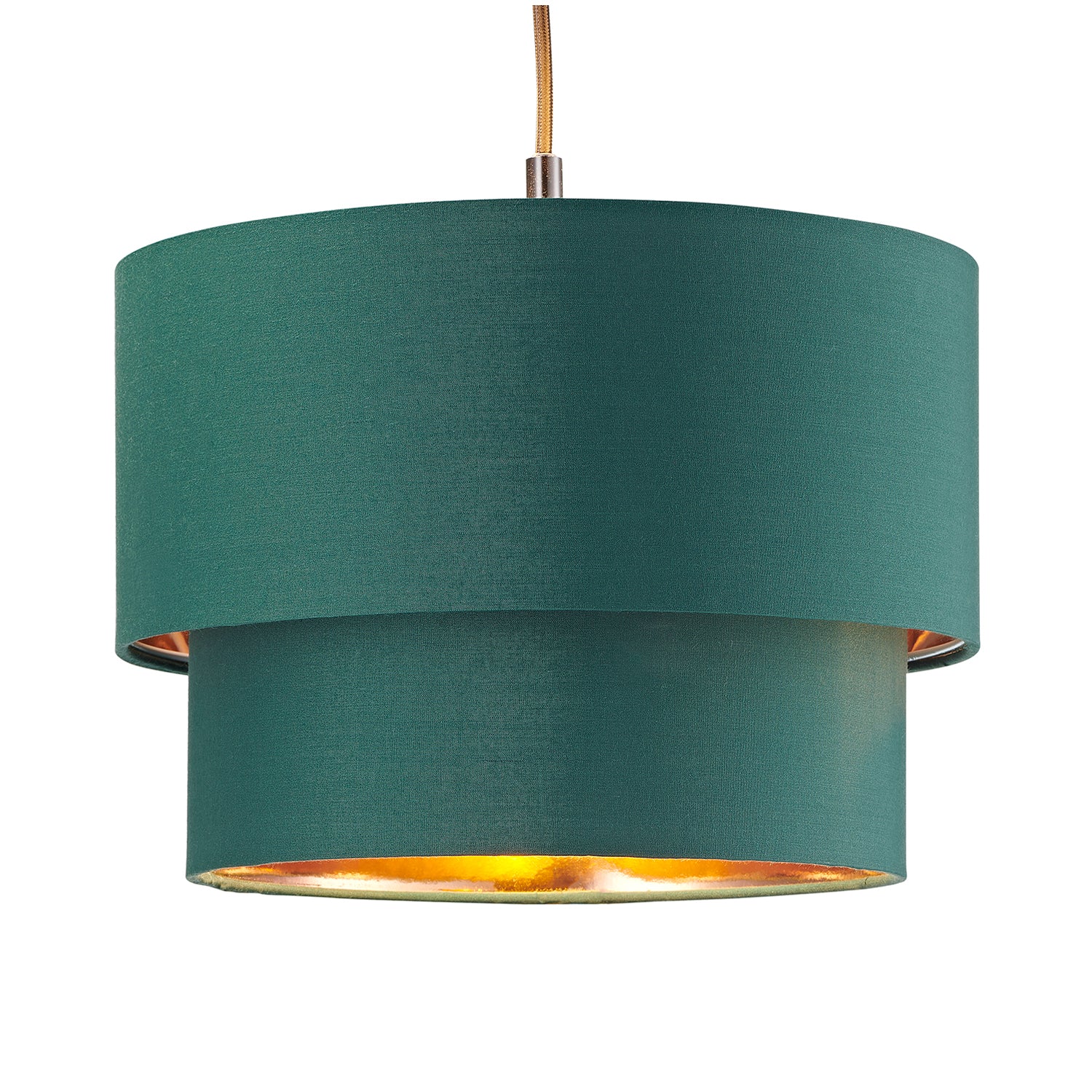 Modern 10" Forest Green Cotton Double Tier Ceiling Shade with Shiny Copper Inner Image 1