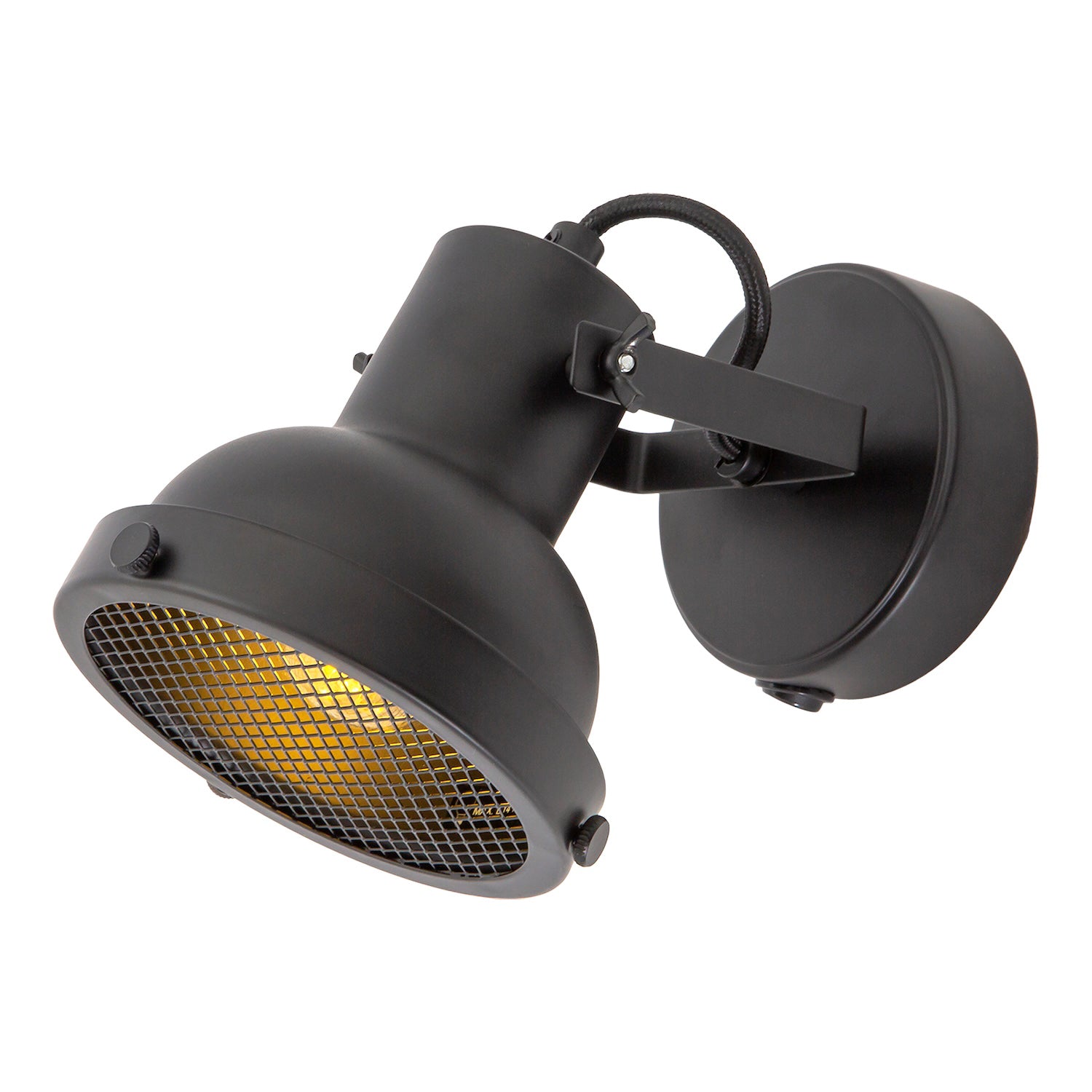 Vintage and Industrial Matte Black Spot Wall Light Fitting with Grill Image 2