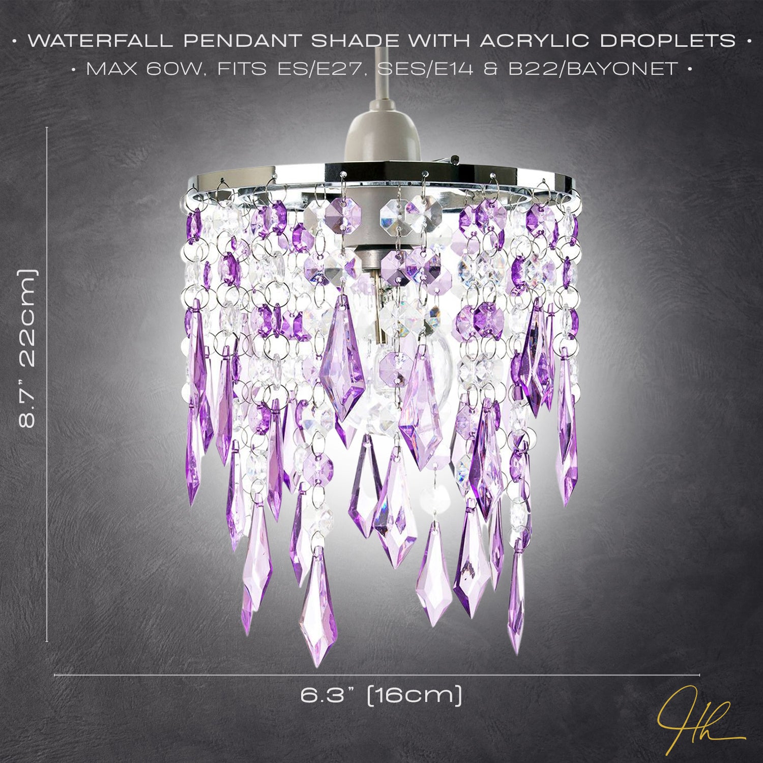 Modern Waterfall Design Pendant Shade with Clear/Purple Acrylic Drops and Beads Image 5