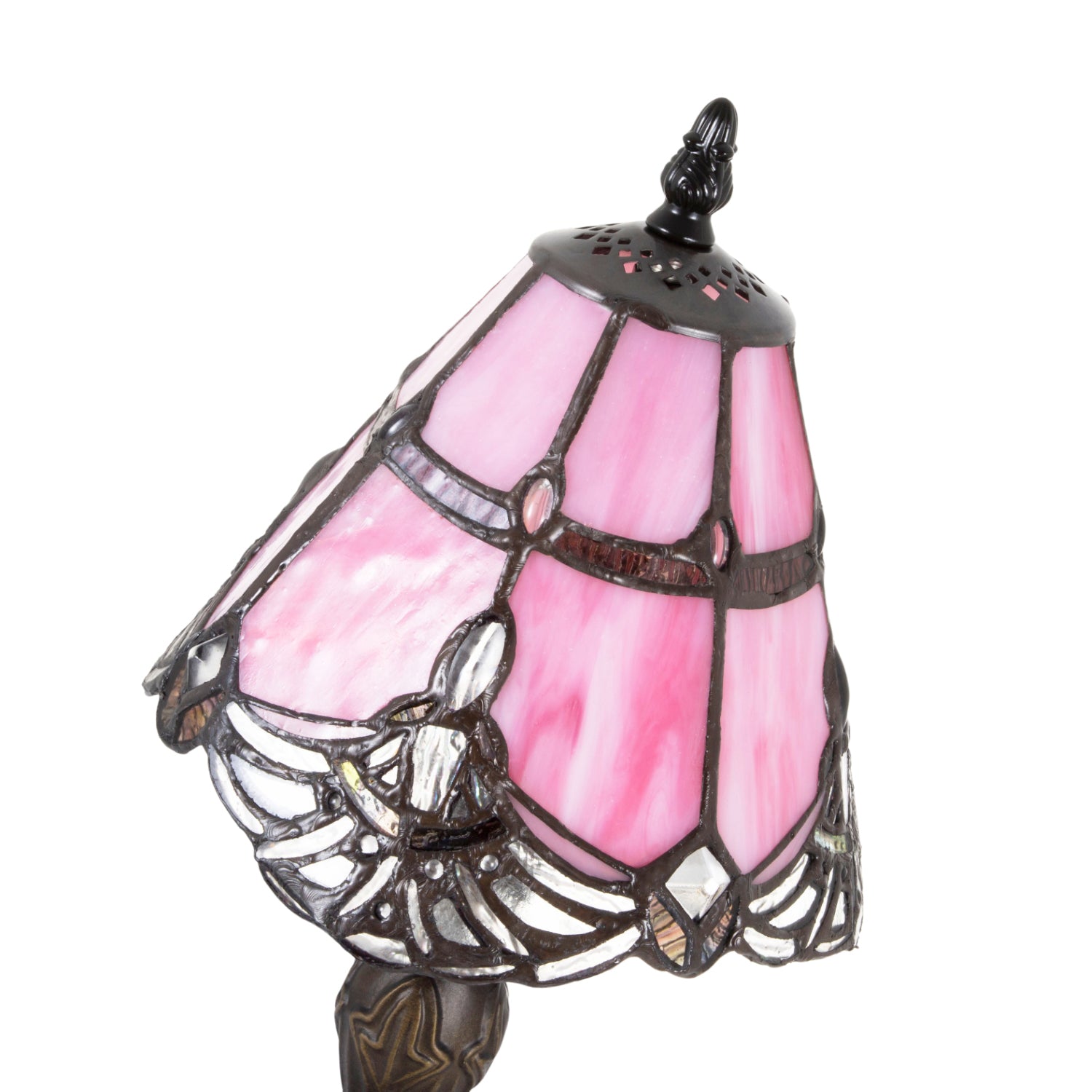 Quirky and Petite Pink Stained Glass Tiffany Lamp with Clear Strip and Beads Image 3