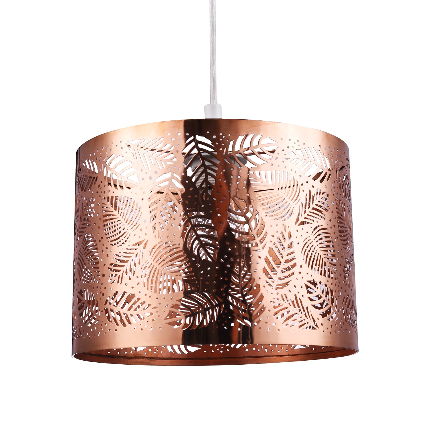 Contemporary Copper Plated Metal Pendant Light Shade with Fern Leaf Decoration Image 1