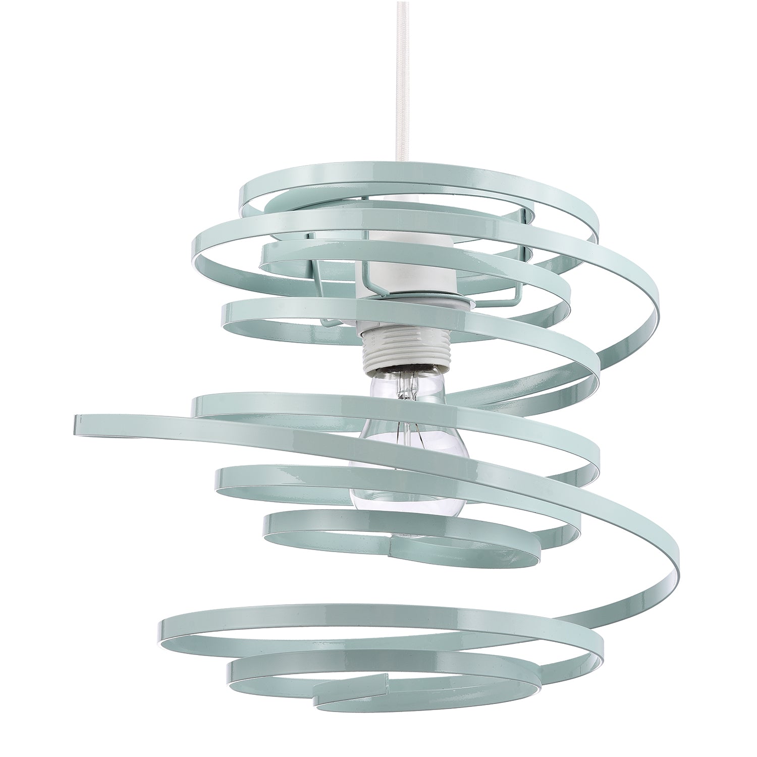 Contemporary Duck Egg Gloss Metal Double Ribbon Spiral Swirl Ceiling Pendant Image 2