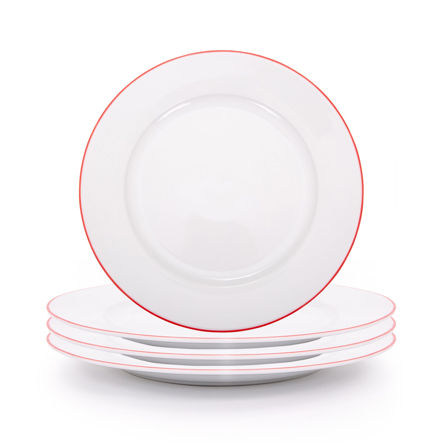 Set of 4 Durable White Ceramic Side Plates with Elegant Red Rim Image 1