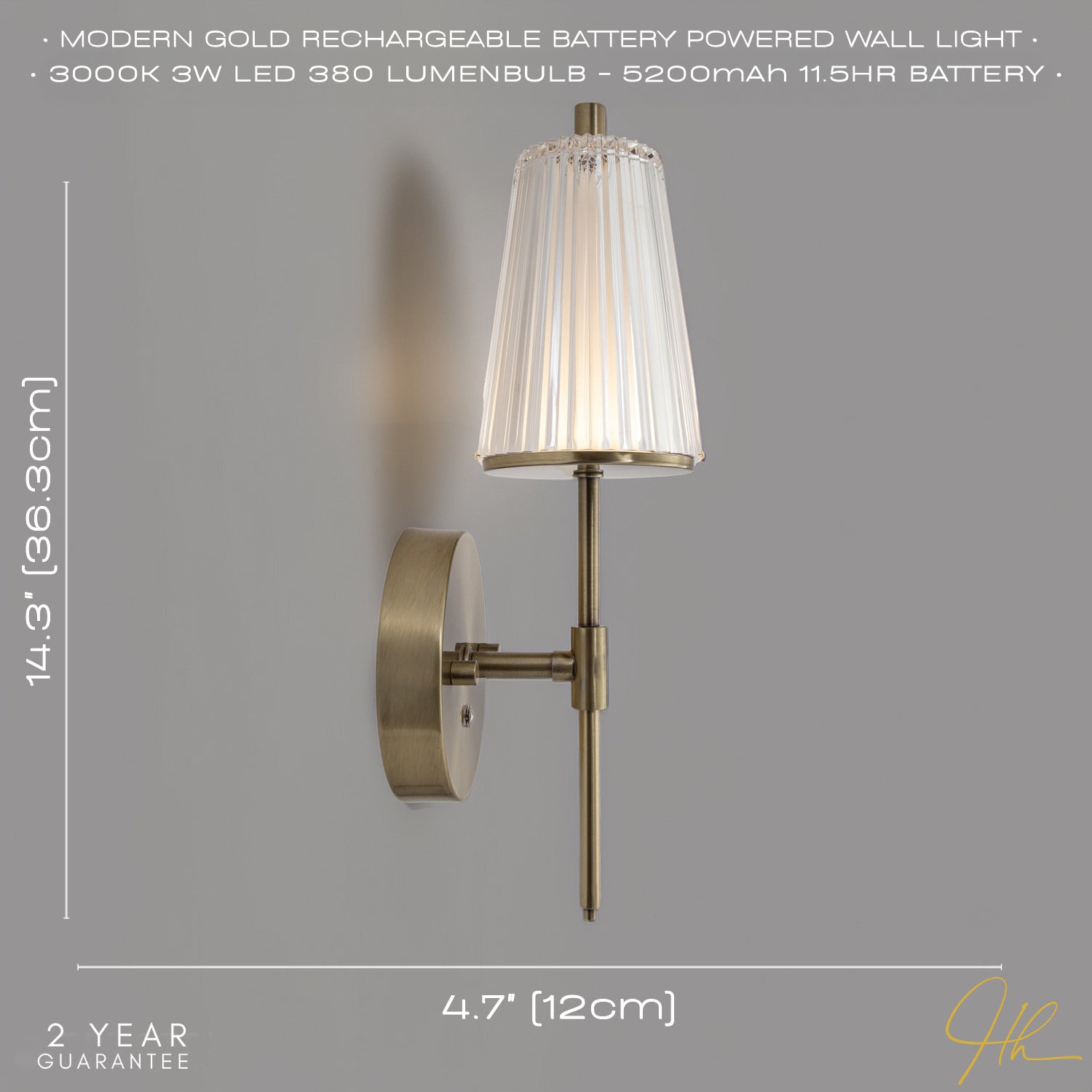 Antique Brass Wireless Rechargeable Touch Dimmer Wall Light with Ribbed Shade Image 7