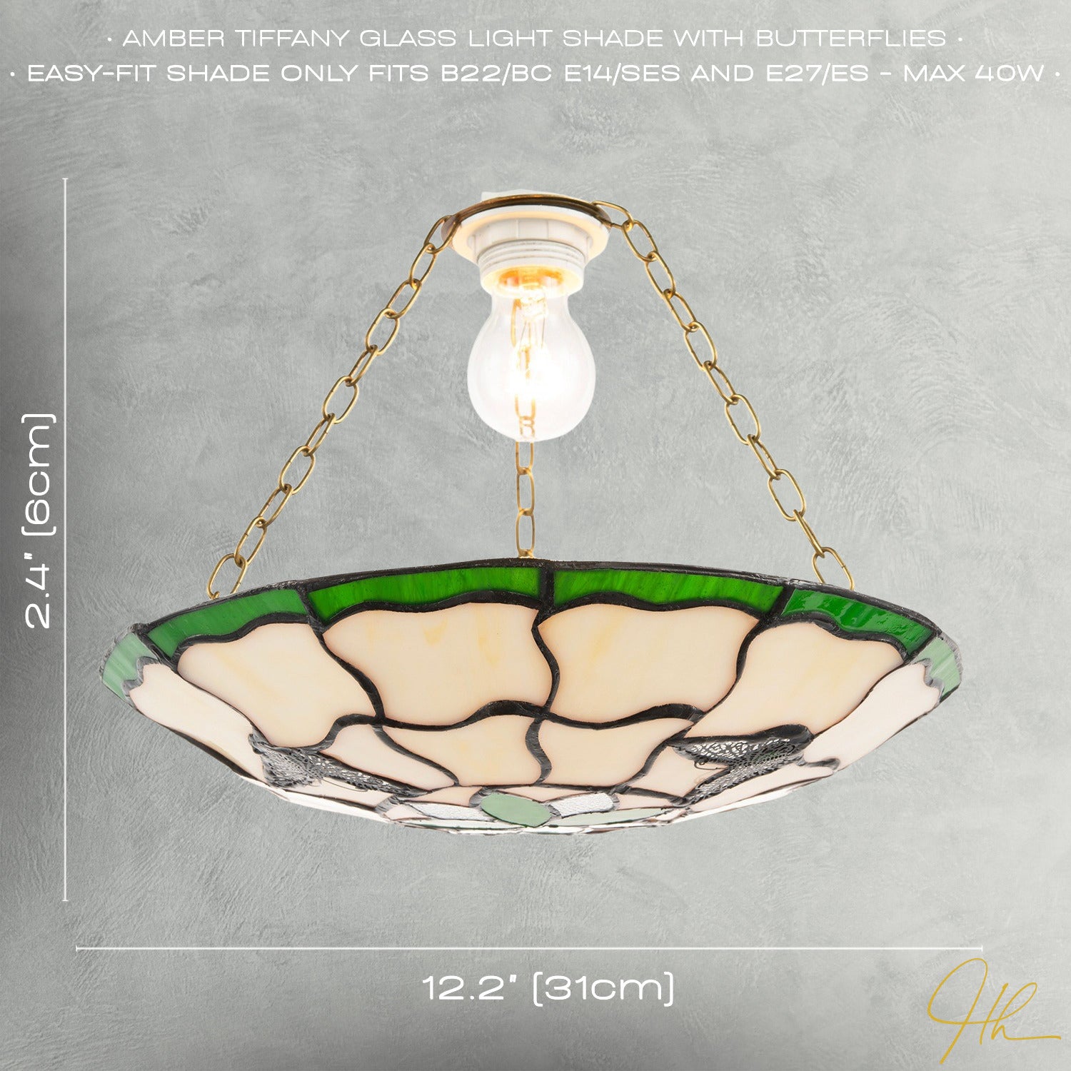 Traditional Butterfly Tiffany Glass Green Pendant Lighting Shade Image 7