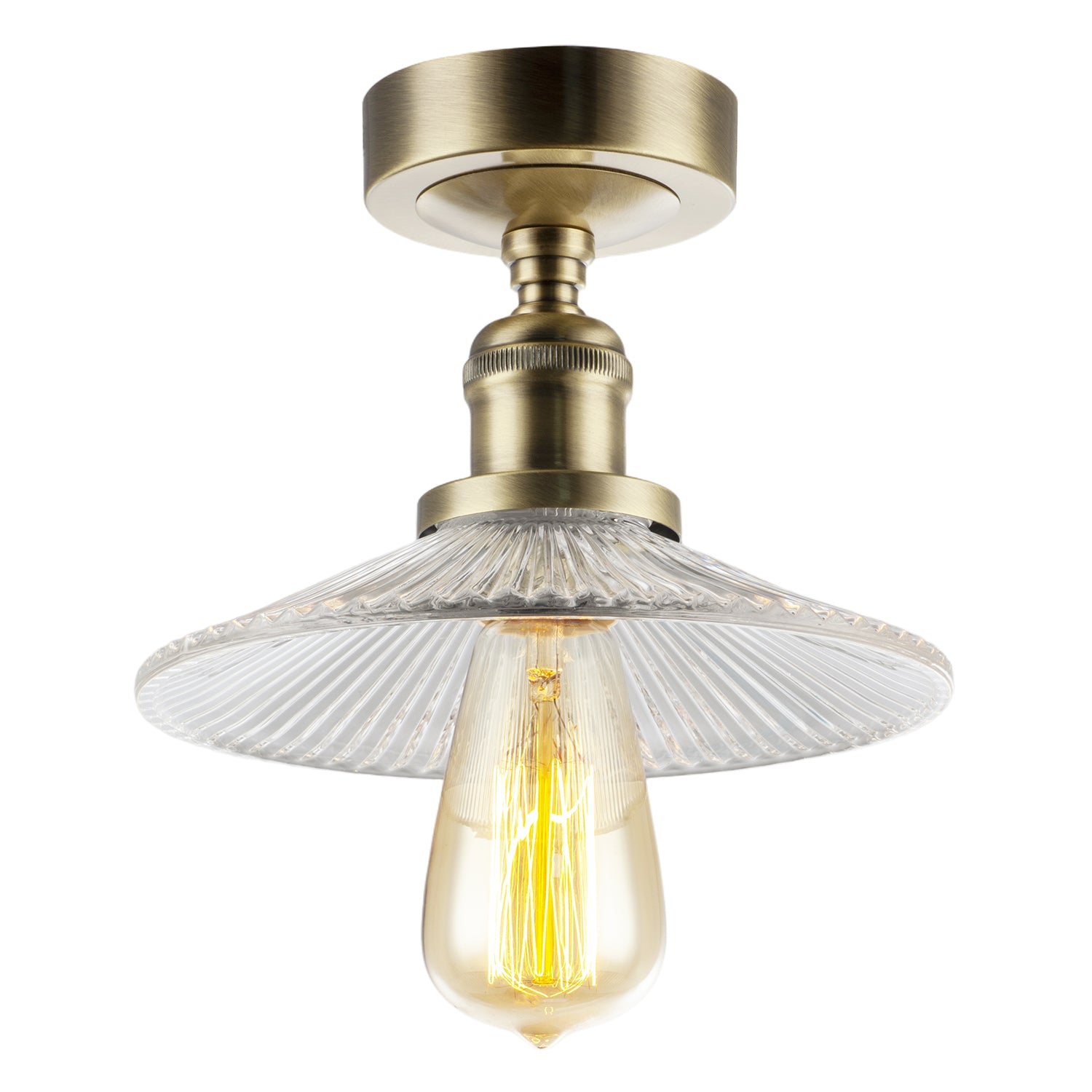 Vintage Design Antique Brass Ceiling Light with Fluted Clear Glass Image 3