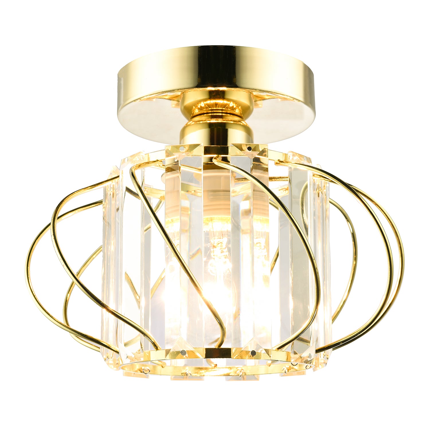Modern Polished Gold Ceiling Light Fitting with Clear Crystal Glass Image 2
