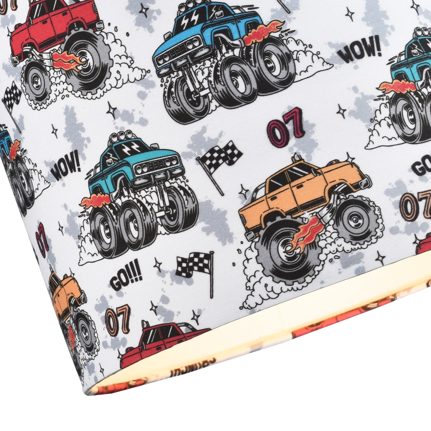 Modern and Colourful Monster Trucks Kids Cotton Fabric Drum Lamp Shade - 25cm Image 3