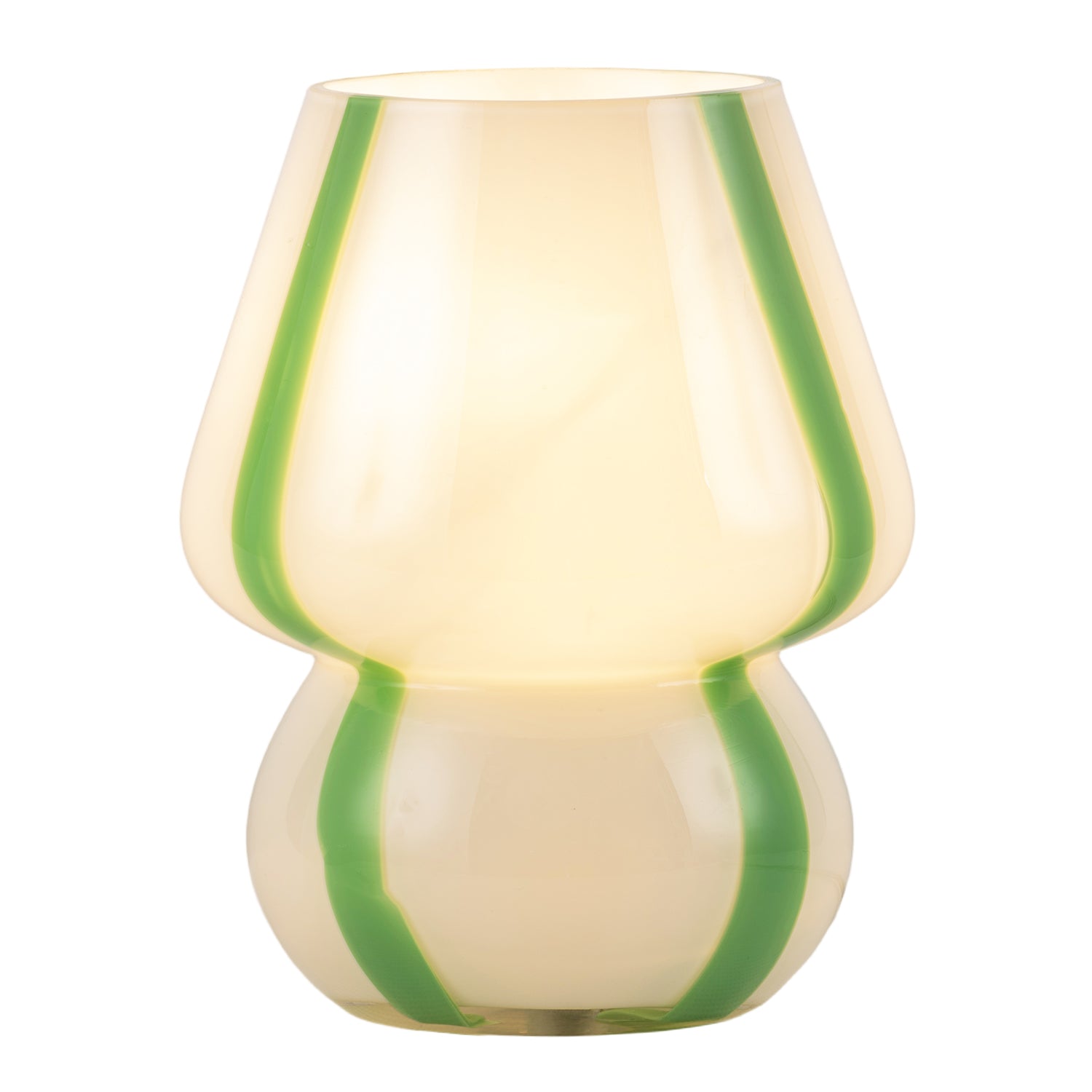 Handcrafted Art Glass Table Lamp in Soft White with Bold Green Ribbons Image 2