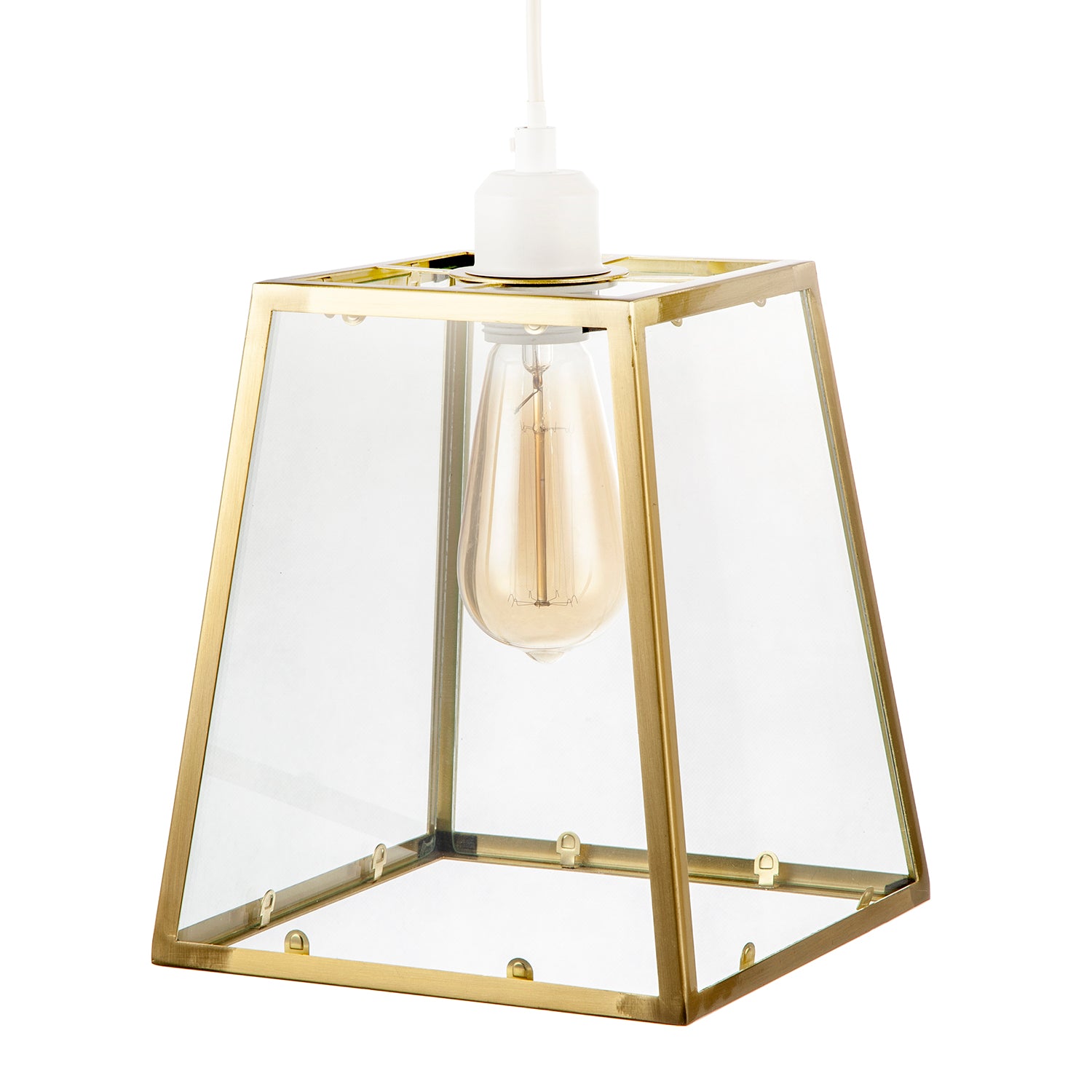 Modern Geometric Polished Gold Lantern Pendant Light Shade with Glass Image 5