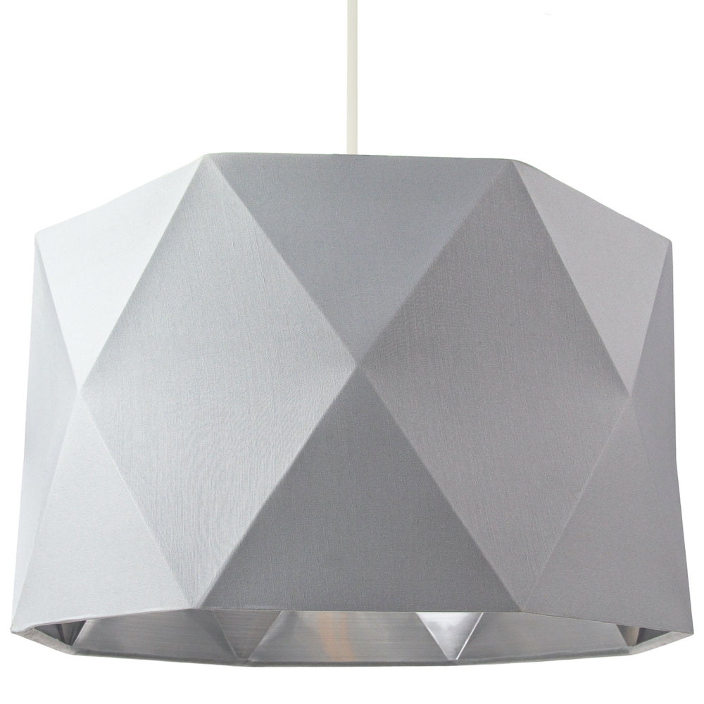 Grey Cotton 12" Geometric Shade with Inner Brushed Silver Metal Effect Lining Image 2