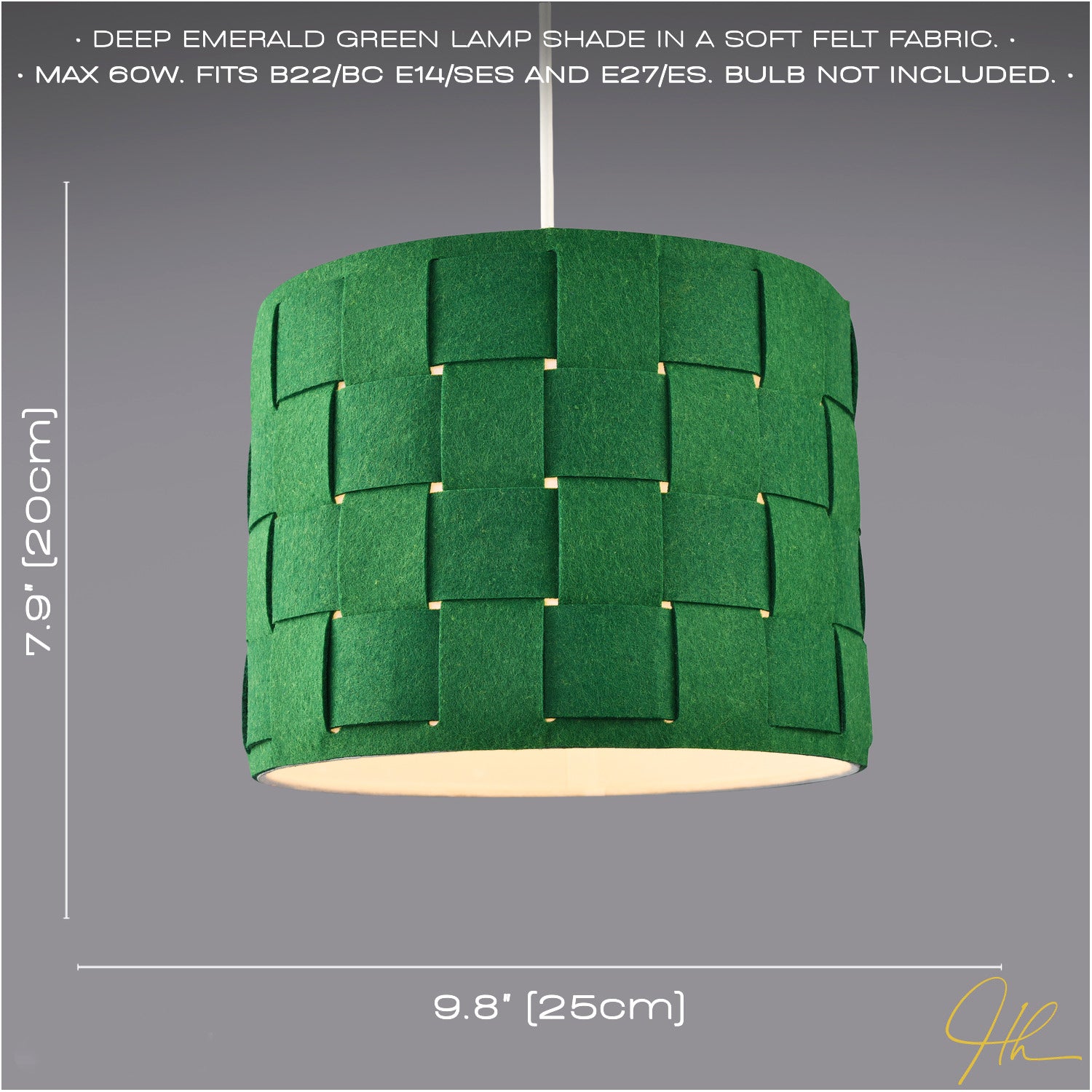 Modern Woven Cross Hatch Felt Drum 10 Inch Lamp Shade in Deep Emerald Green Image 6