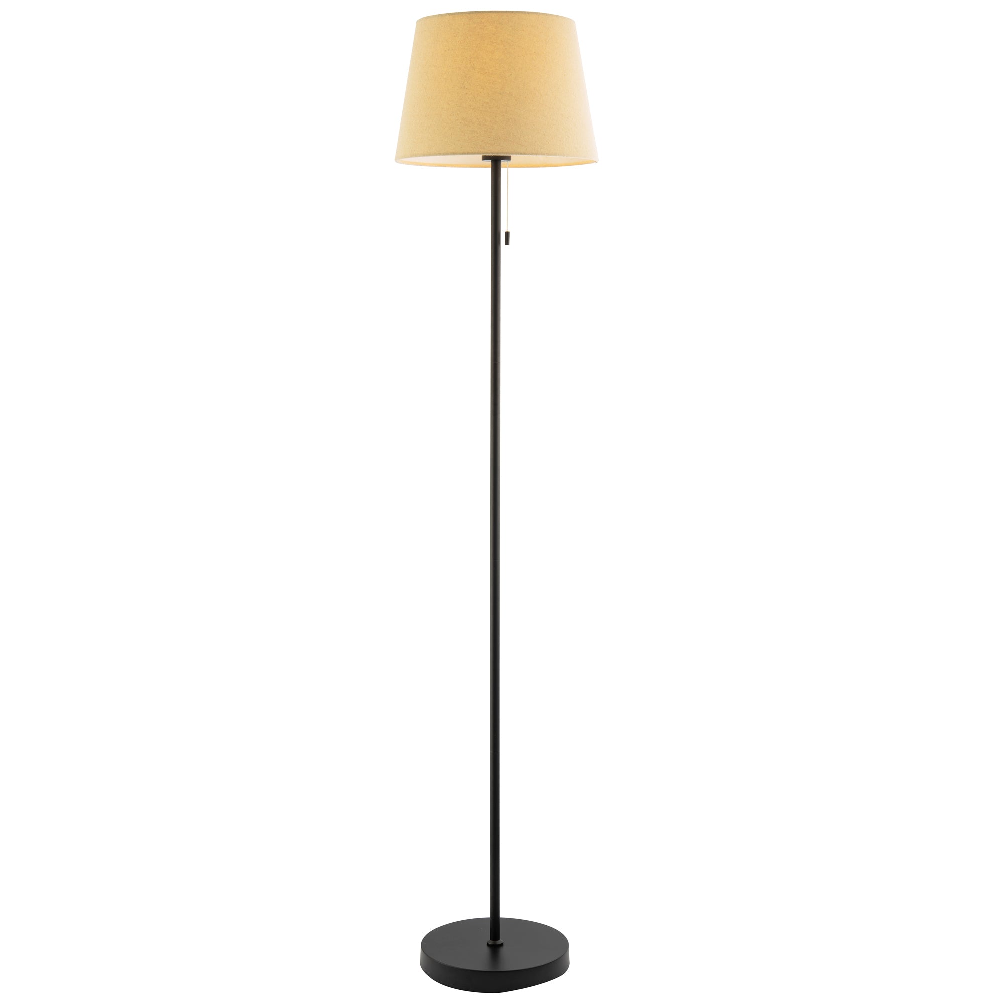 Traditional Classic Matte Black Floor Lamp with Pull Switch and Linen Shade Image 1