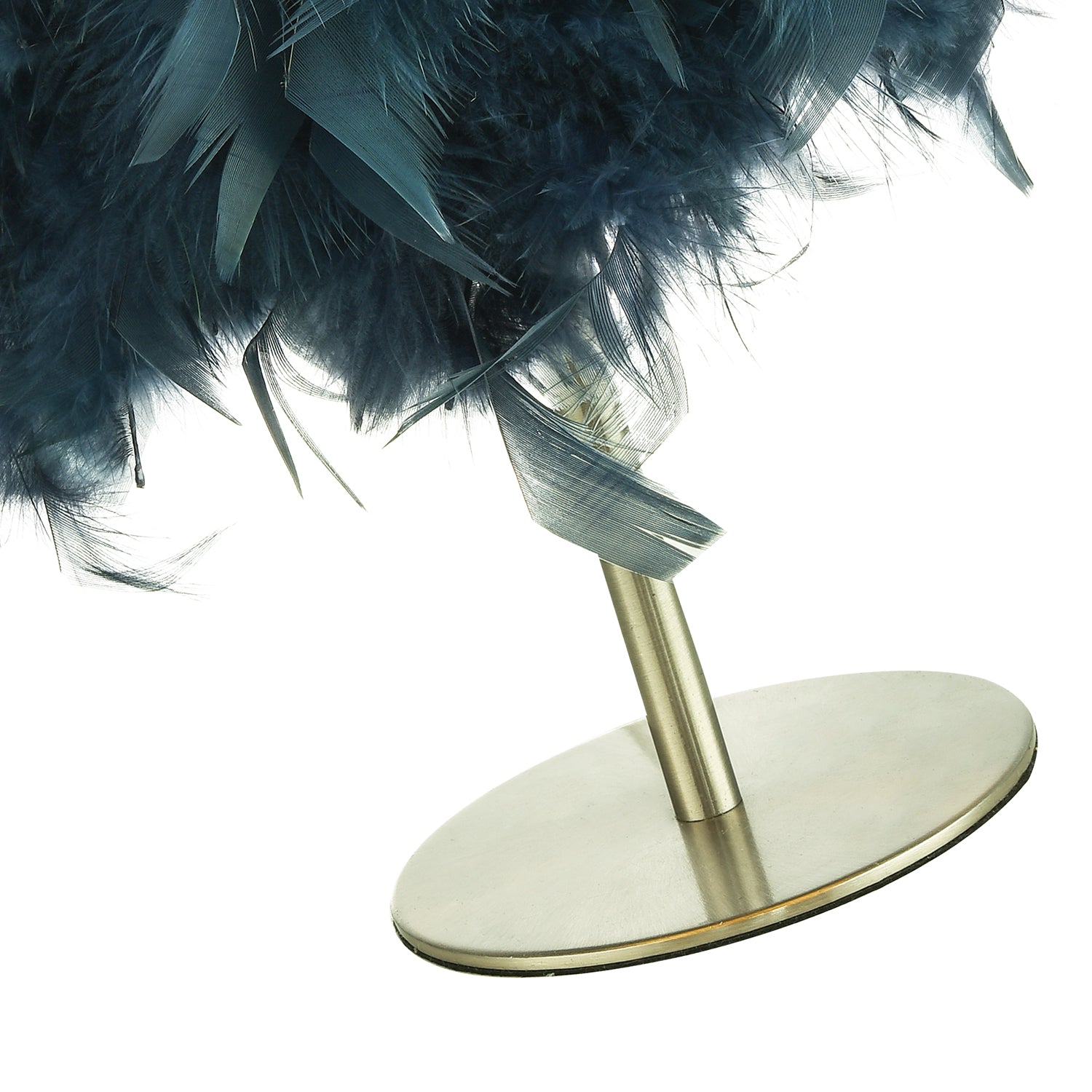 Modern and Chic Real Navy Feather Table Lamp with Satin Nickel Base and Switch Image 3