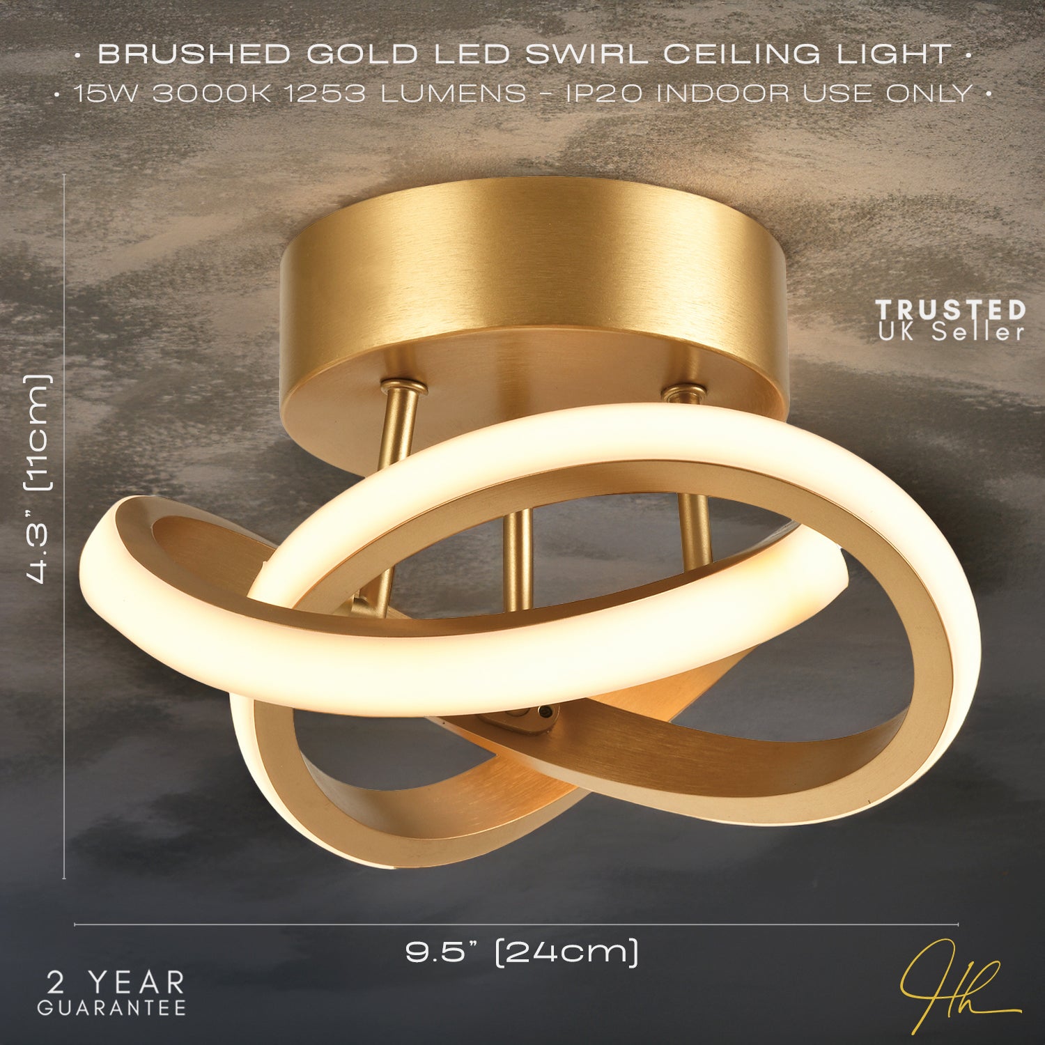 Modern LED Gold Ceiling Light with Swirl Thick Metal Strip Creates 1253 Lumens Image 6