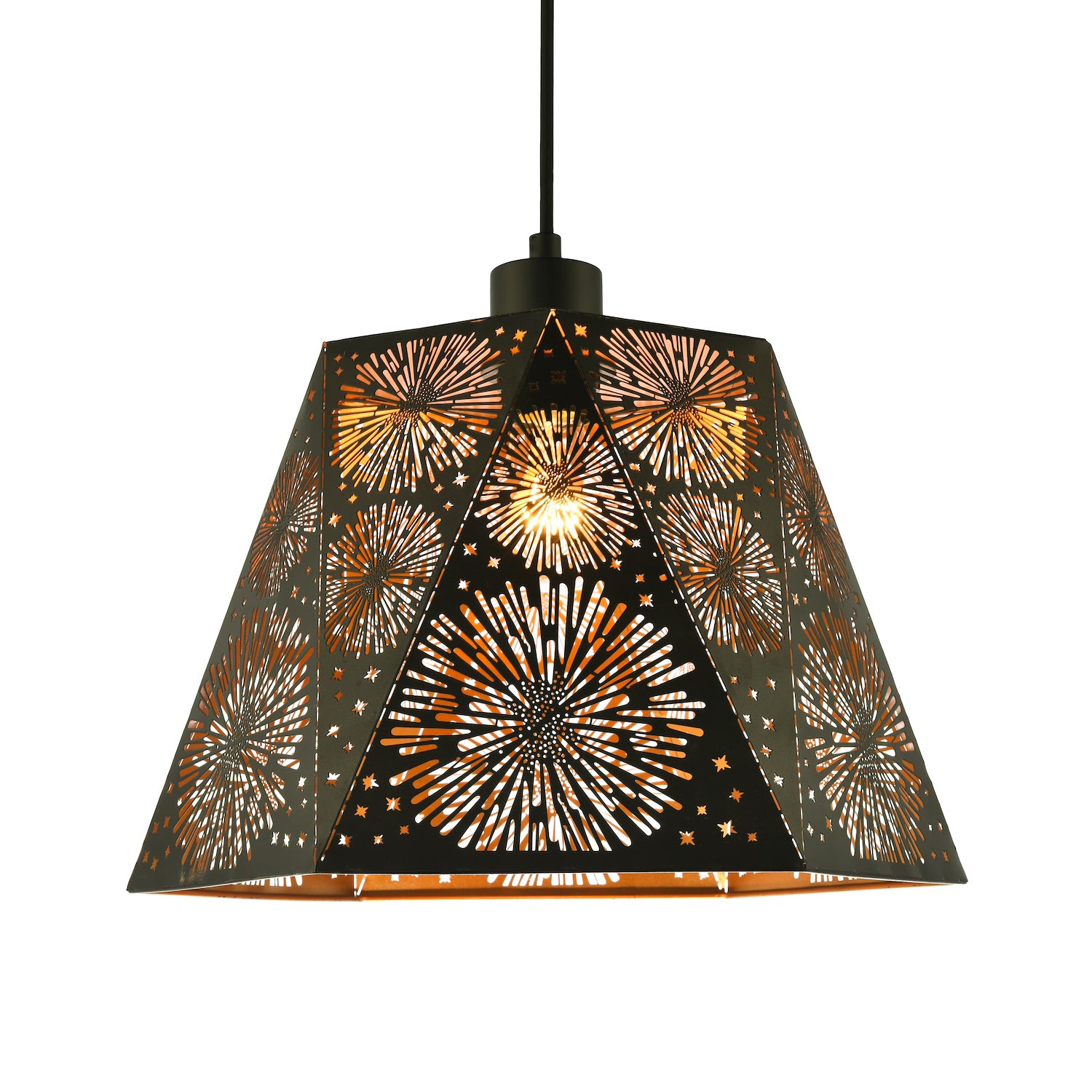 Designer Hexagonal Pendant Lamp Shade in Matte Black with Starburst Shapes Image 1