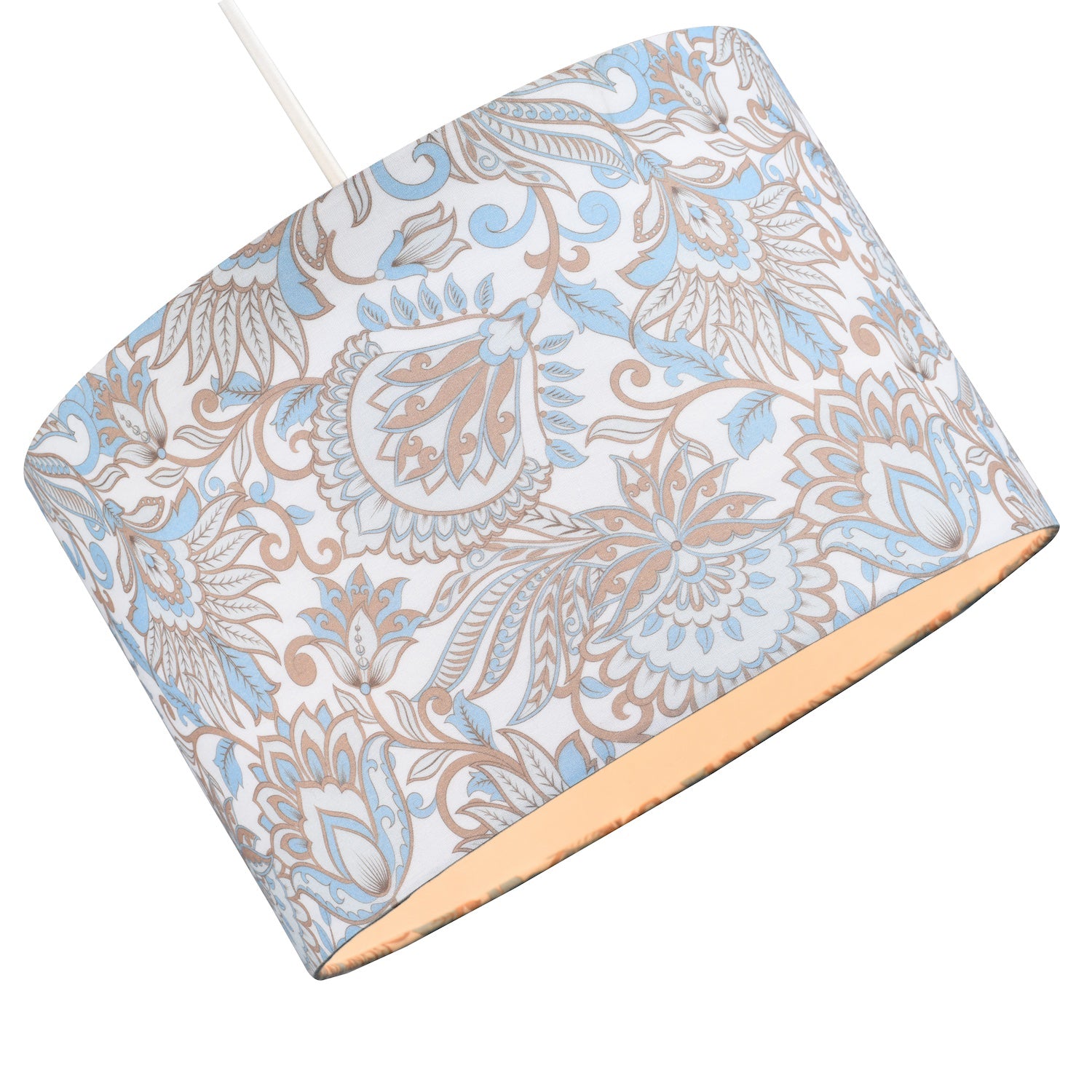 Paisley Floral Print Cotton Fabric Lamp Shade in Sky Blue with White Lining Image 2