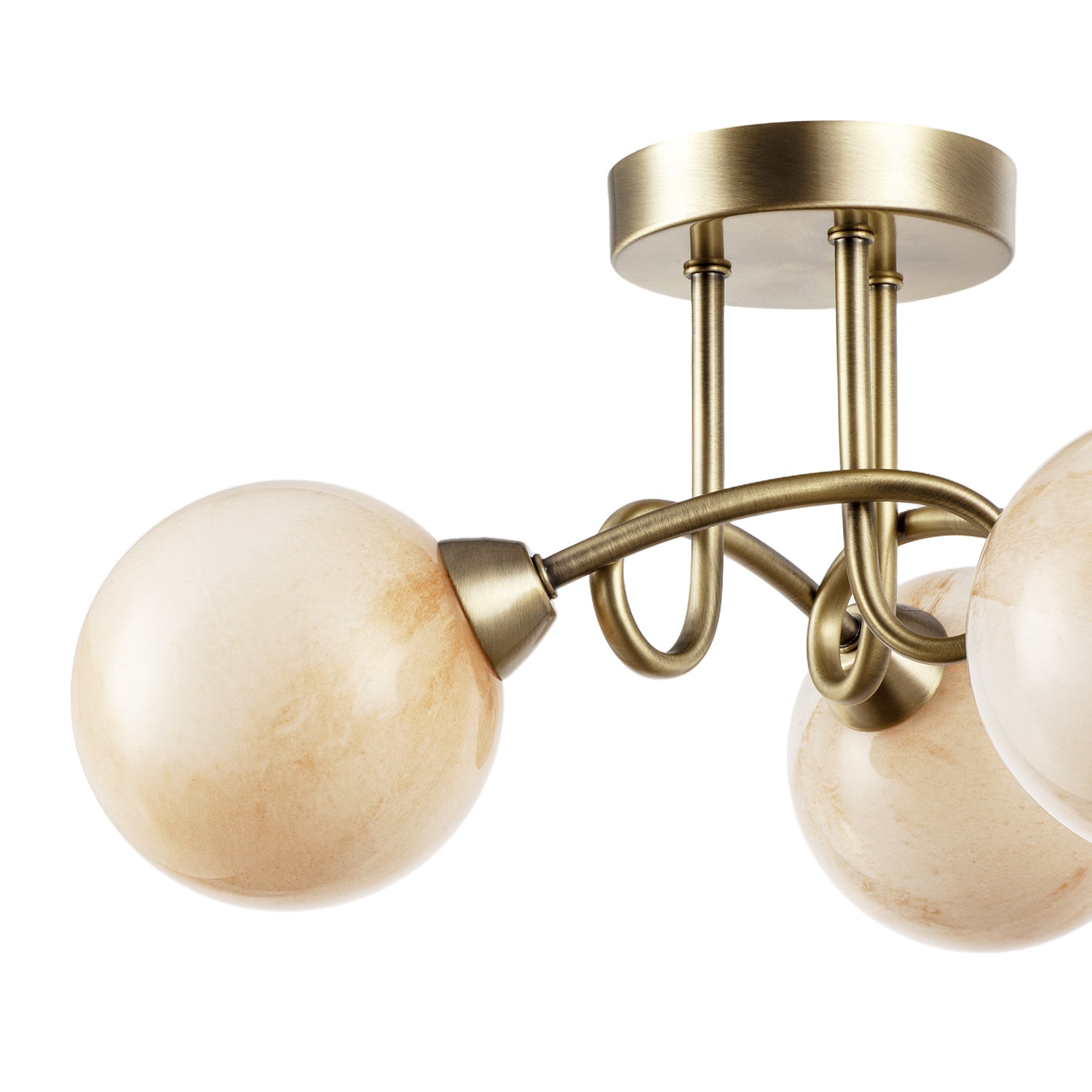 Modern Antique Brass Ceiling Light with Amber Marble Glass Shades Image 4