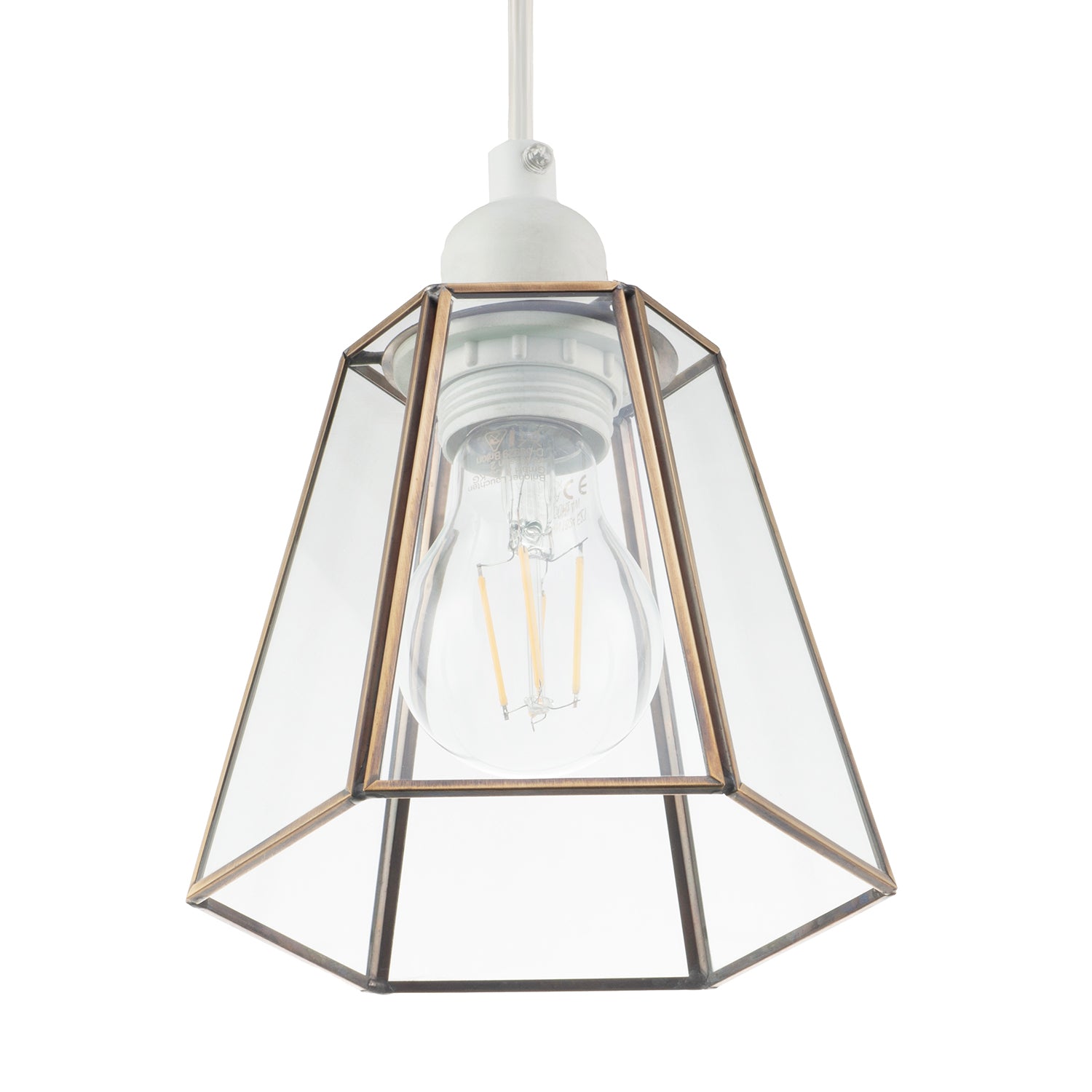 Industrial Lantern Pendant Shade in Antique Brass with Clear Glass Image 4