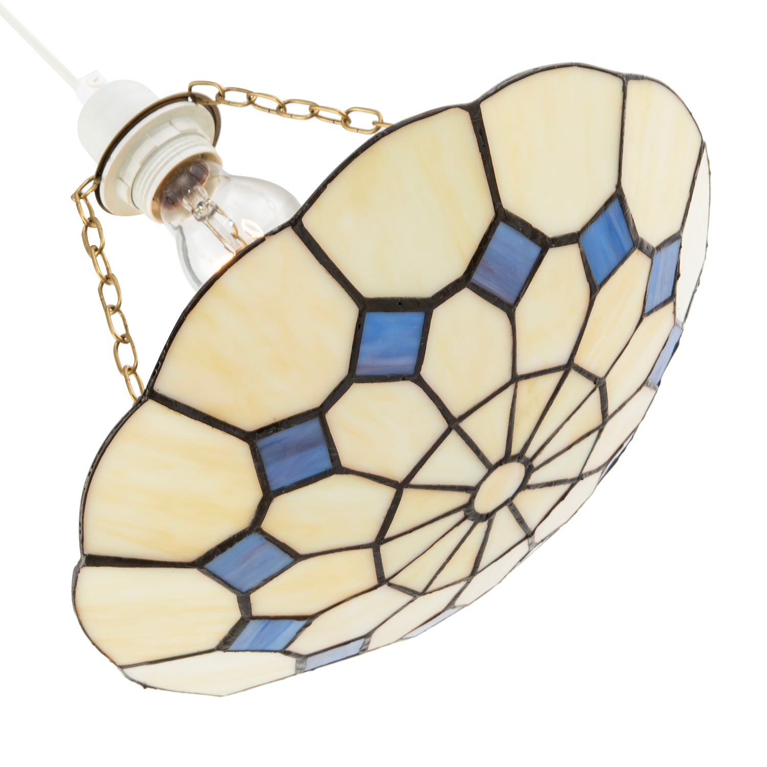 Classic Amber Stained Glass Tiffany Pendant Shade with Purple Diamonds Image 4