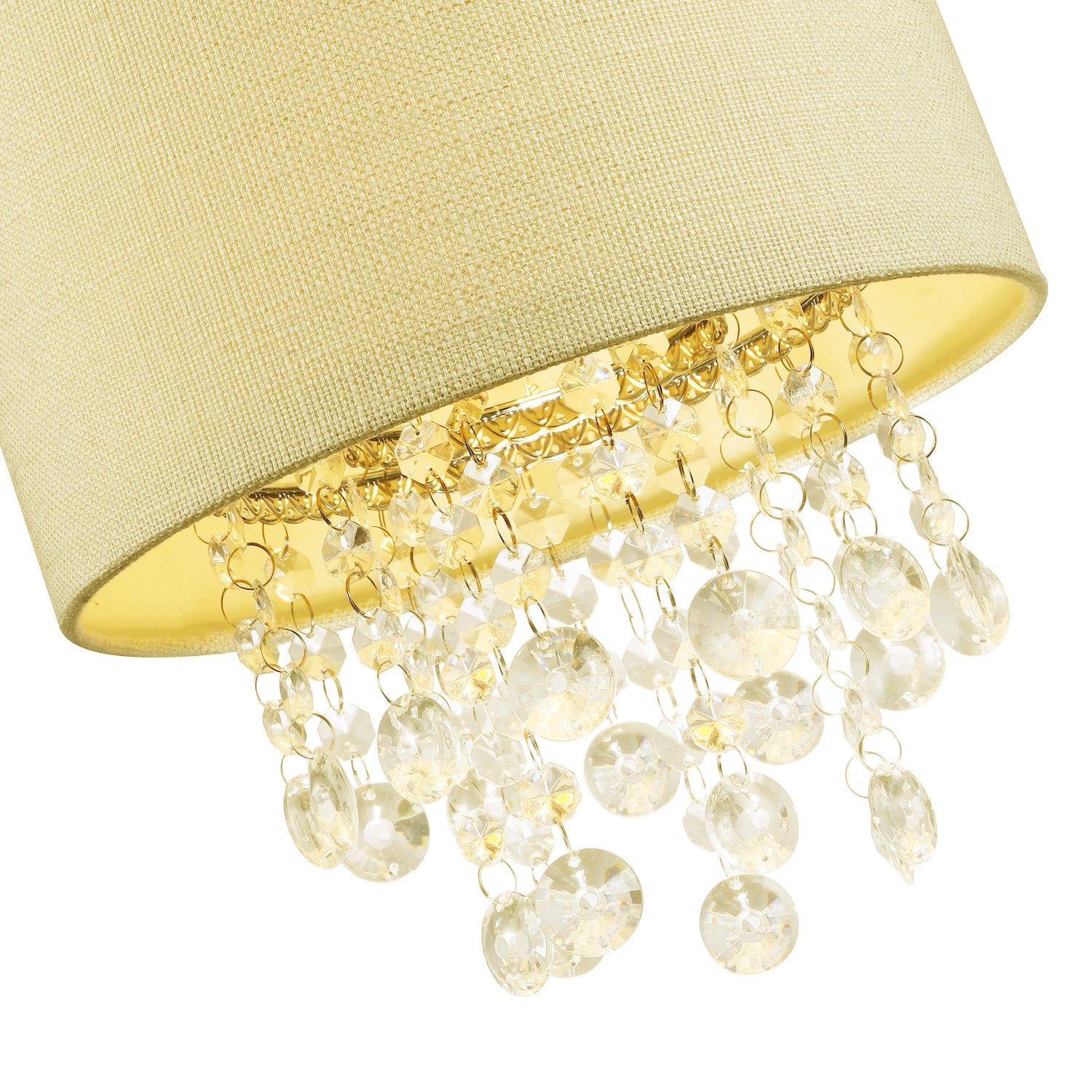 Modern Soft Cream Textured Linen Pendant Shade with Clear Acrylic Droplets Image 3