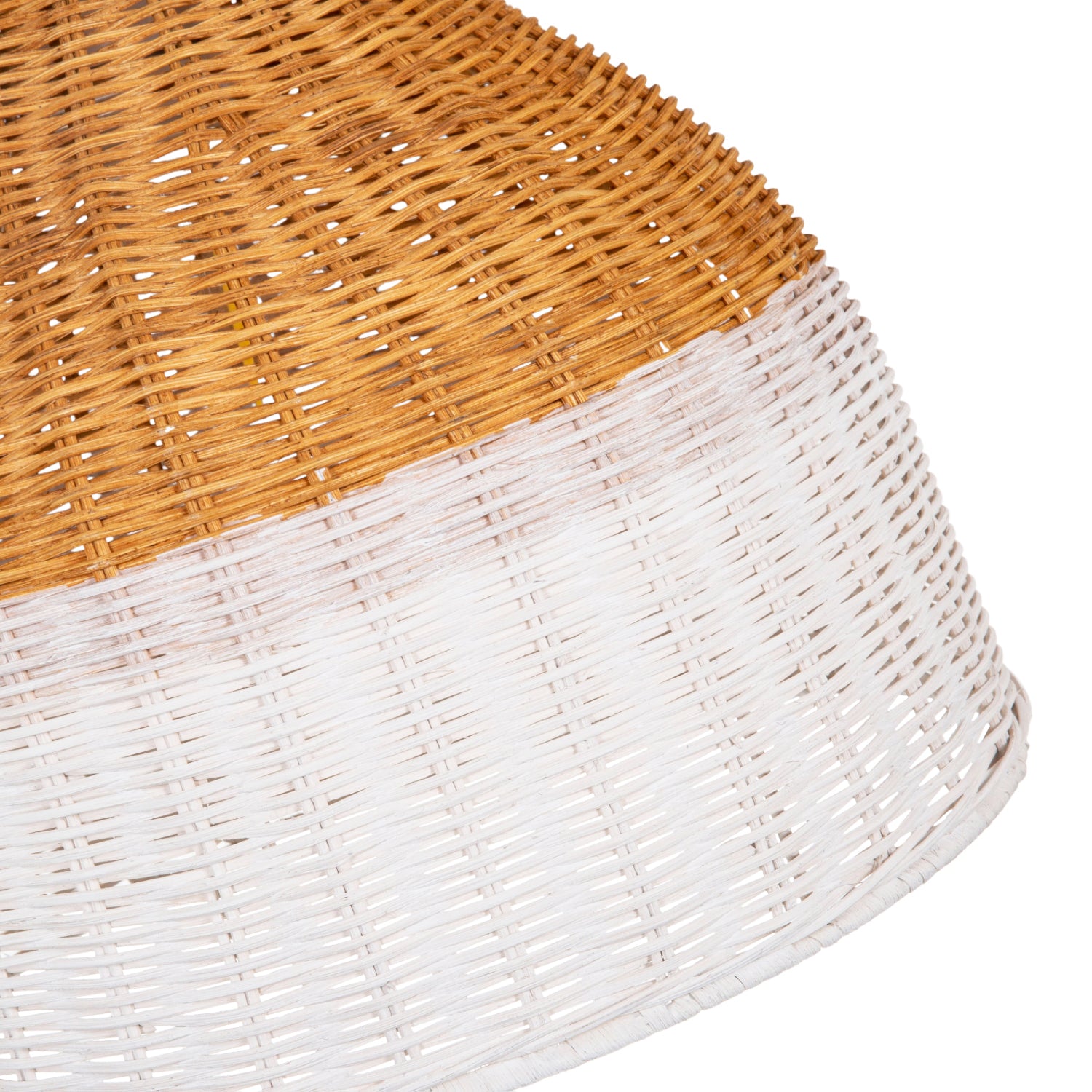 Traditional Two-Tone Washed White and Teak Wood Effect Rattan Pendant Lamp Shade Image 3