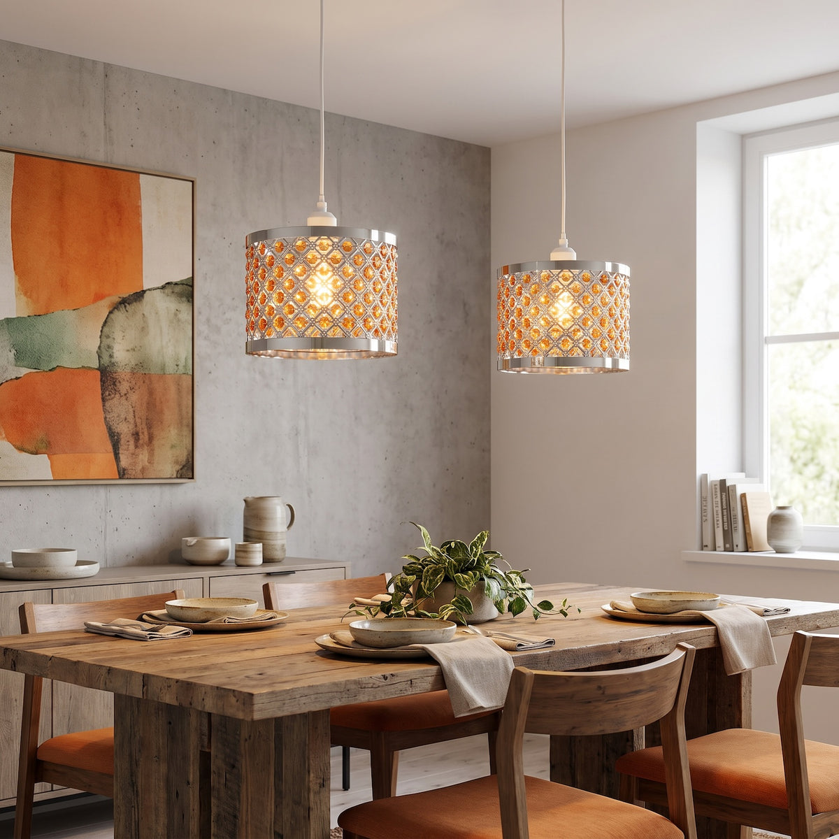 Modern Sparkly Ceiling Pendant Light Shade with Orange Acrylic Beads Image 6