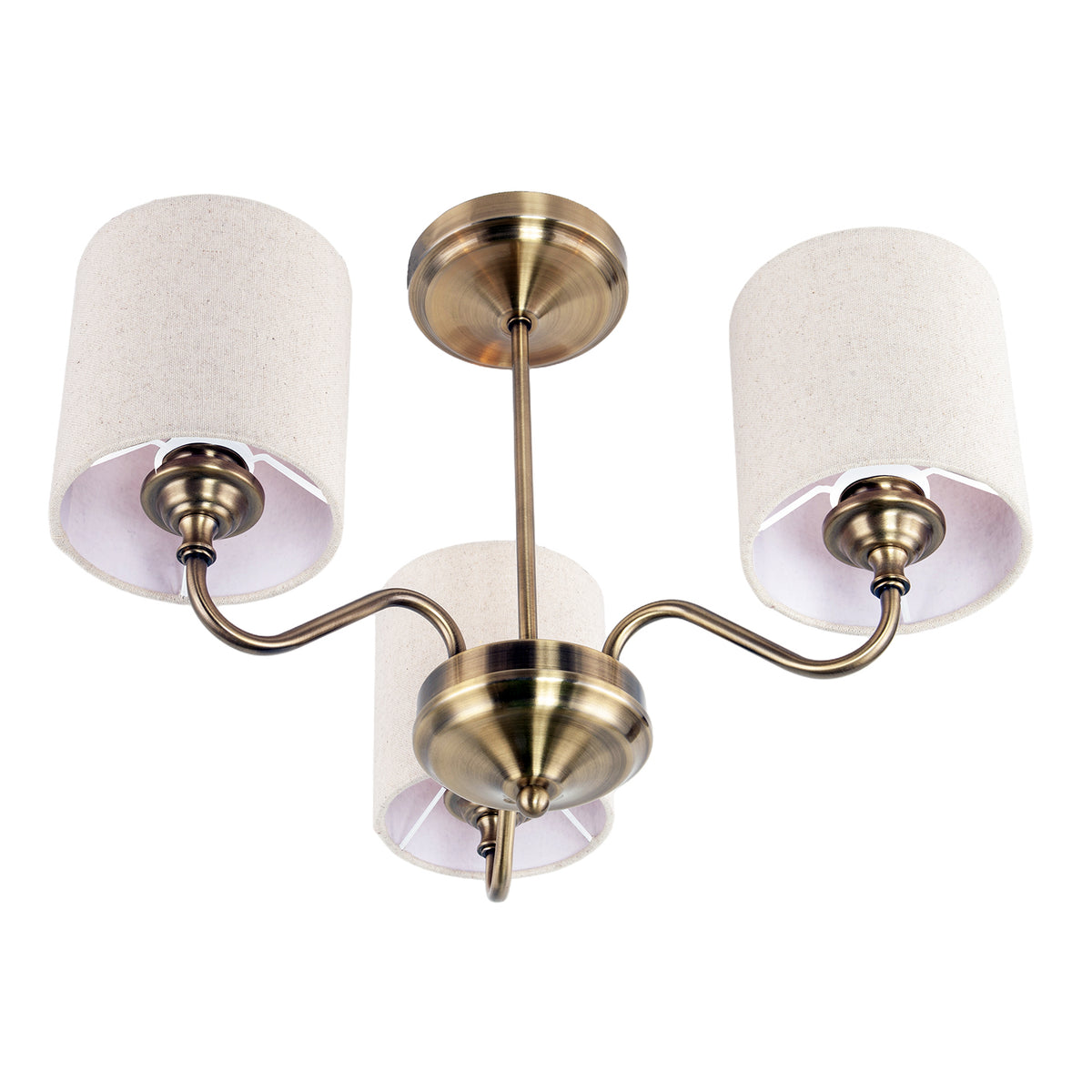 Classic Antique Brass Ceiling Light Fitting with Linen Fabric Shade Image 3