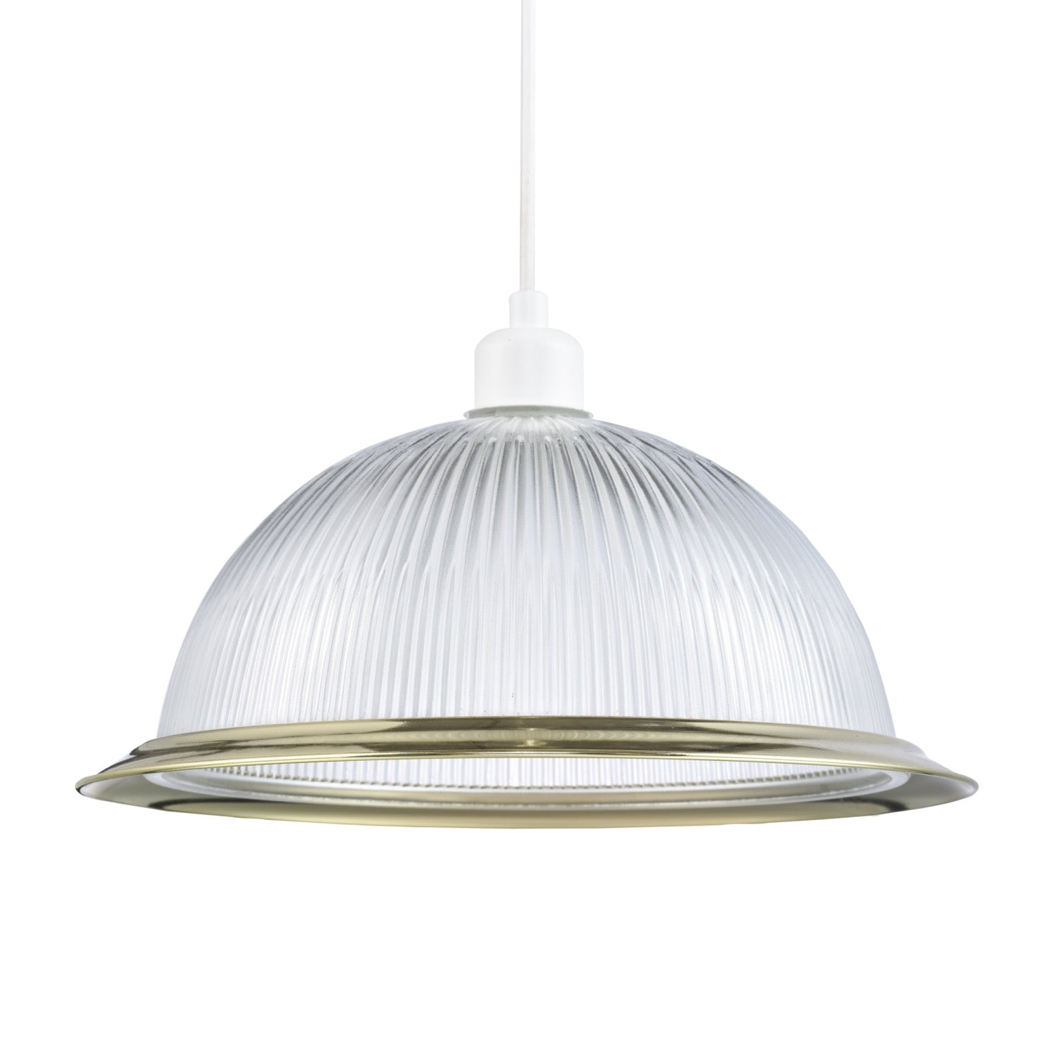 Traditional Classic American Diner Pendant Shade with Gold Trim and Ribbed Glass Image 1