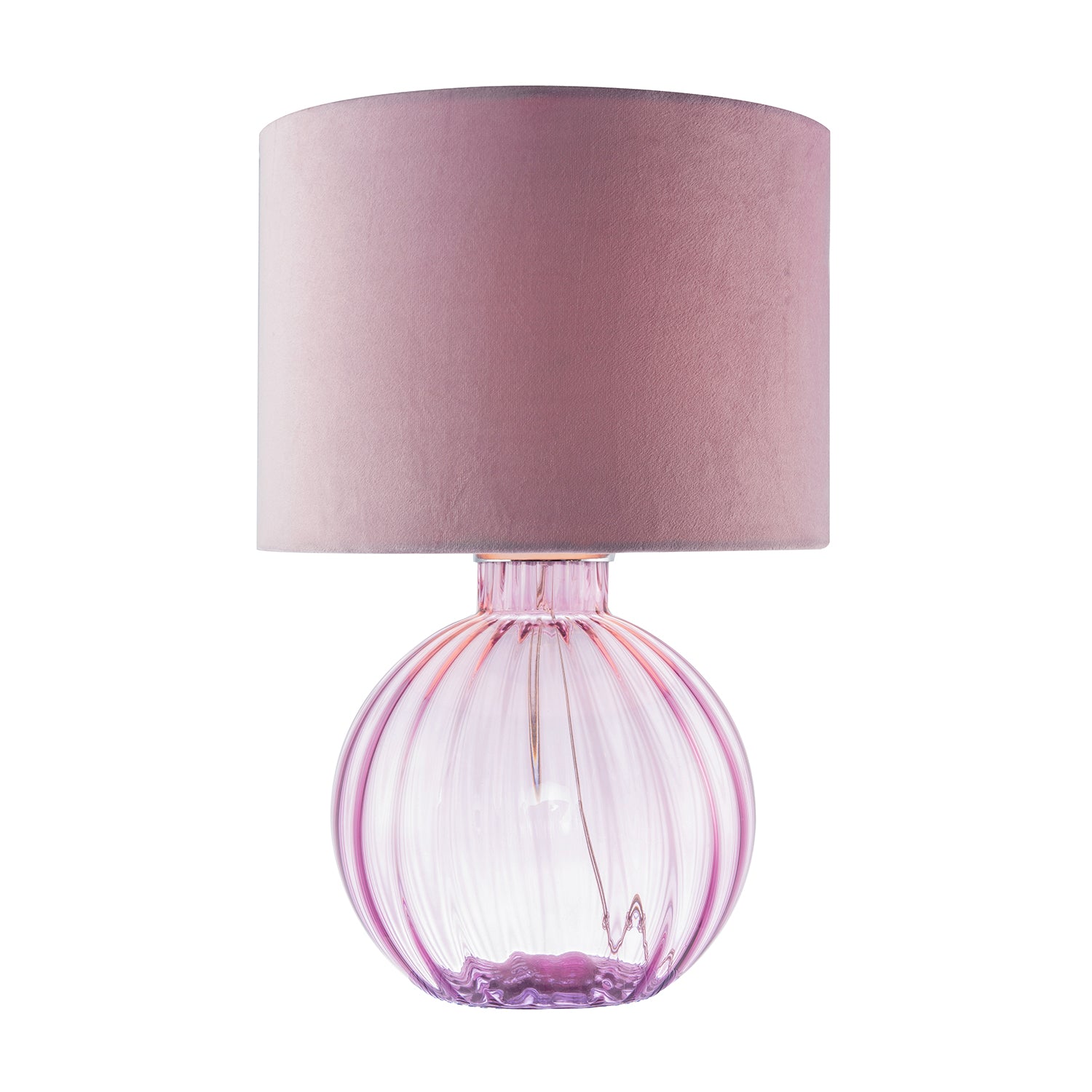 Contemporary Lilac Ribbed Glass Table Lamp with Velvet Fabric Shade Image 2