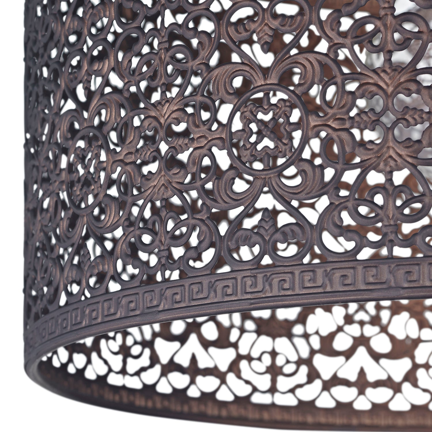 Ornate Moroccan Style Decorated Matt Bronze Metal Pendant Lamp Shade 25cm x 15cm Image 3