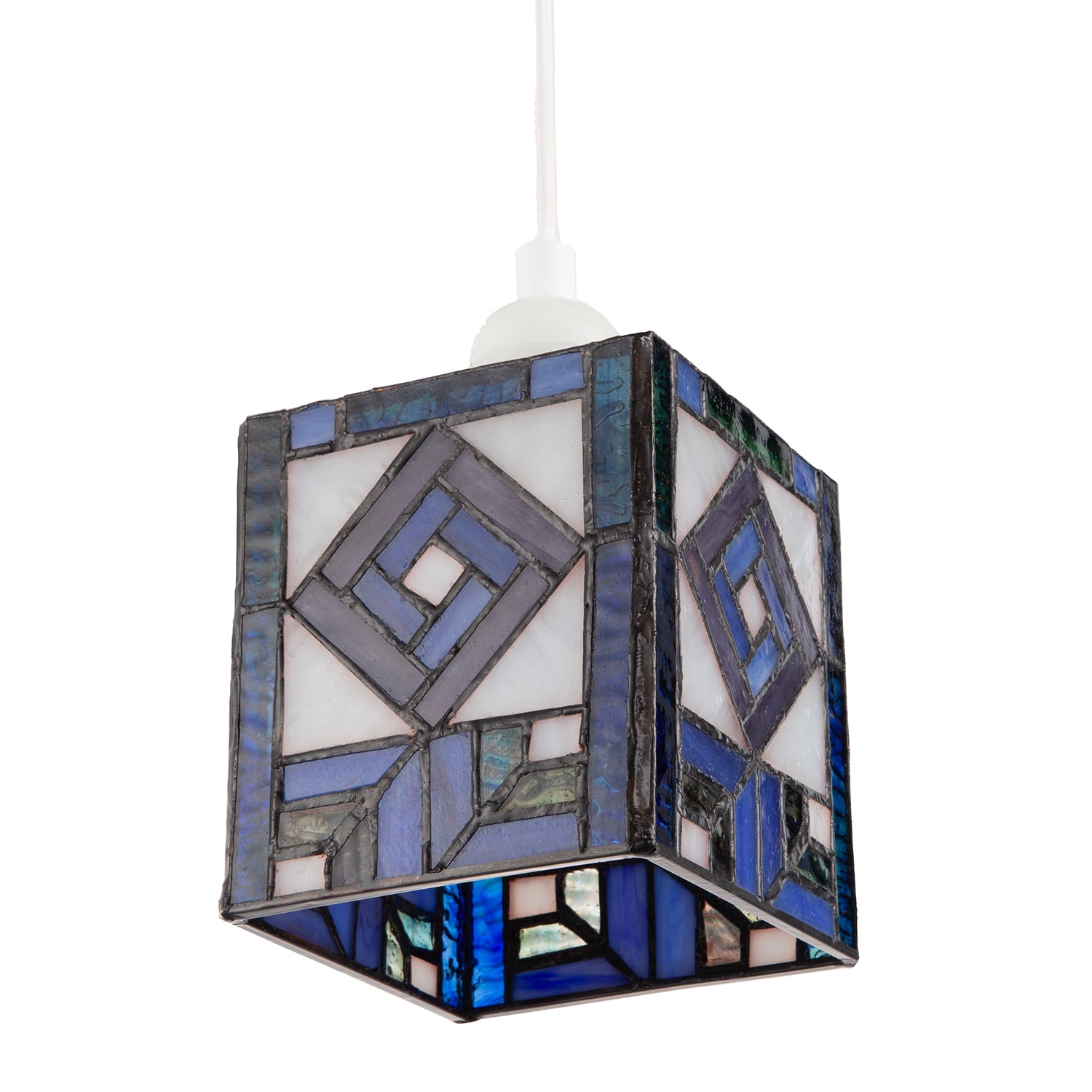 Classic Art Deco Tiffany Square Box Pendant Shade in Blue and Purple Image 2