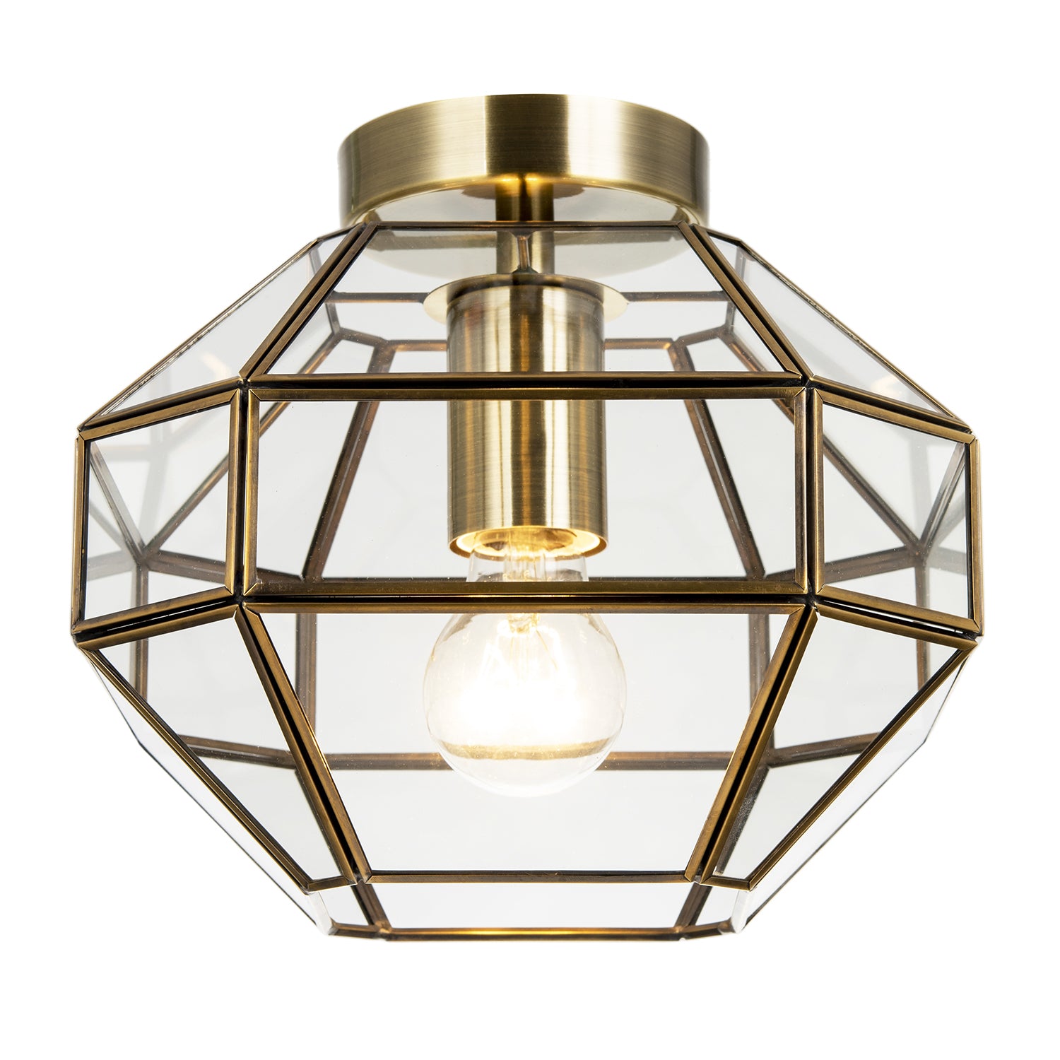 Classic Lantern Styled Ceiling Light with Geometric Clear Glass Shade Image 2