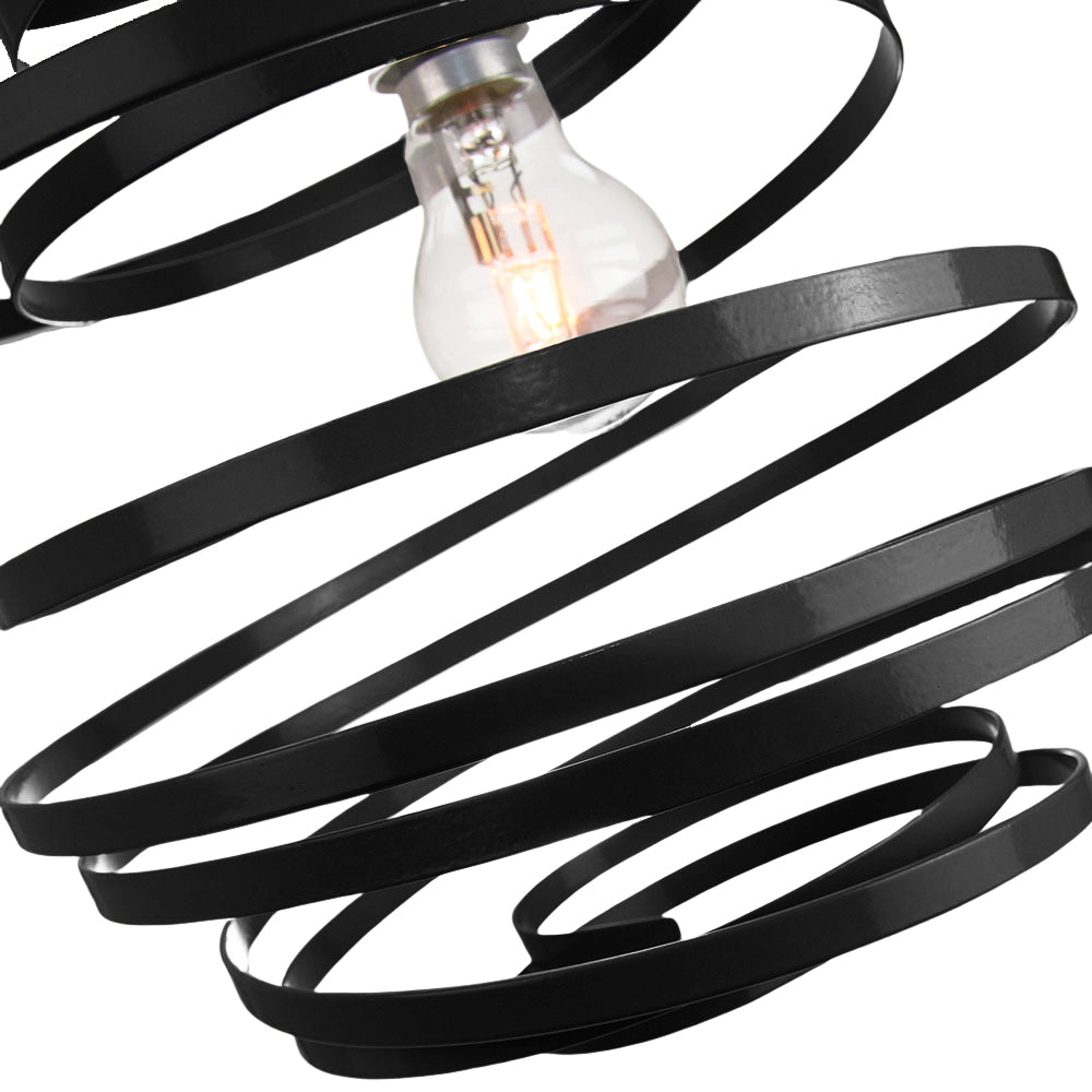 Contemporary Black Gloss Metal Double Ribbon Spiral Swirl Ceiling Light Pendant Image 2