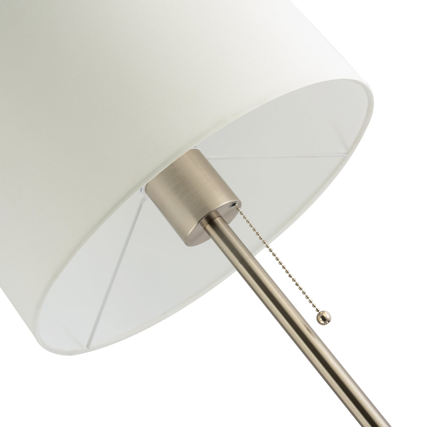 Classic Brushed Satin Nickel Floor Lamp with Metal Pull Switch and Cotton Shade Image 4