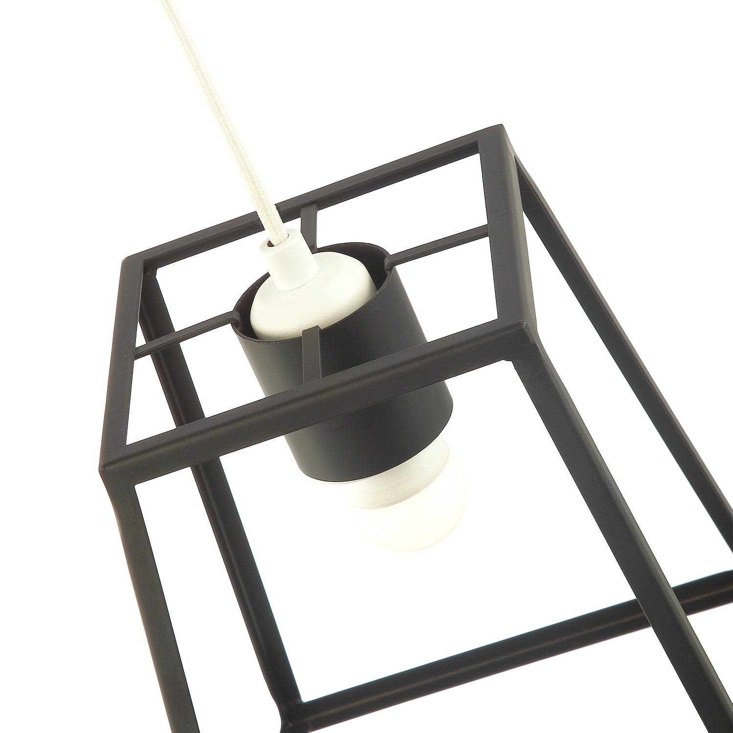 Industrial Lantern Pendant Light Shade in Matte Black with Square Top and Bottom Image 4