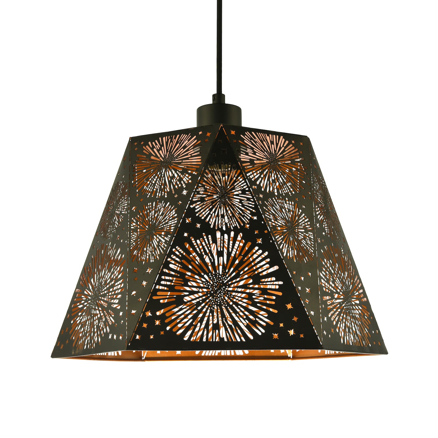 Designer Hexagonal Pendant Lamp Shade in Matte Black with Starburst Shapes Image 2