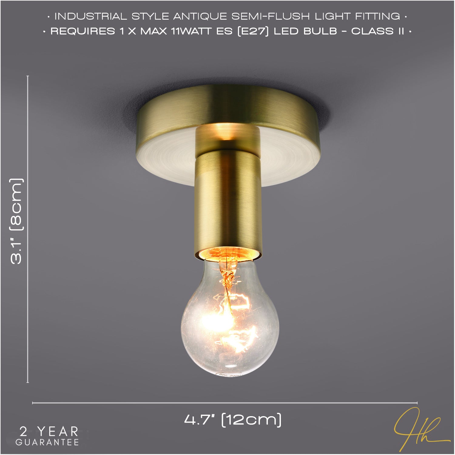 Antique Brass Ceiling or Wall Light Fitting for Industrial Style Light Bulbs Image 5
