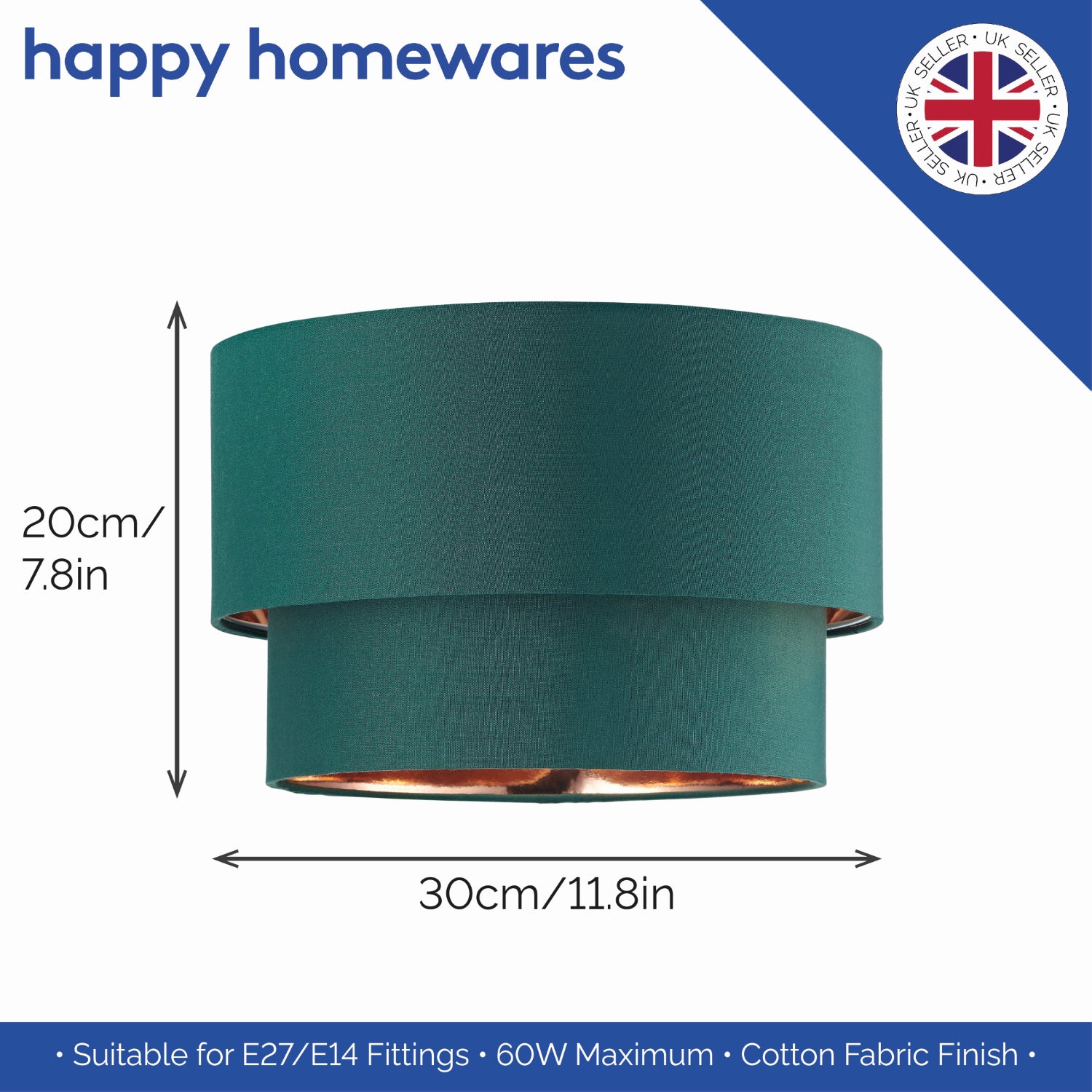 Modern Forest Green Cotton Double Tier Ceiling Shade with Shiny Copper Inner Image 6