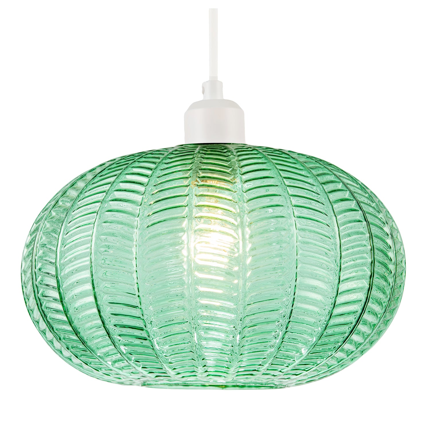 Emerald Green Glass Globe Pendant Light Shade with 3D Vertical Ribbing Image 2