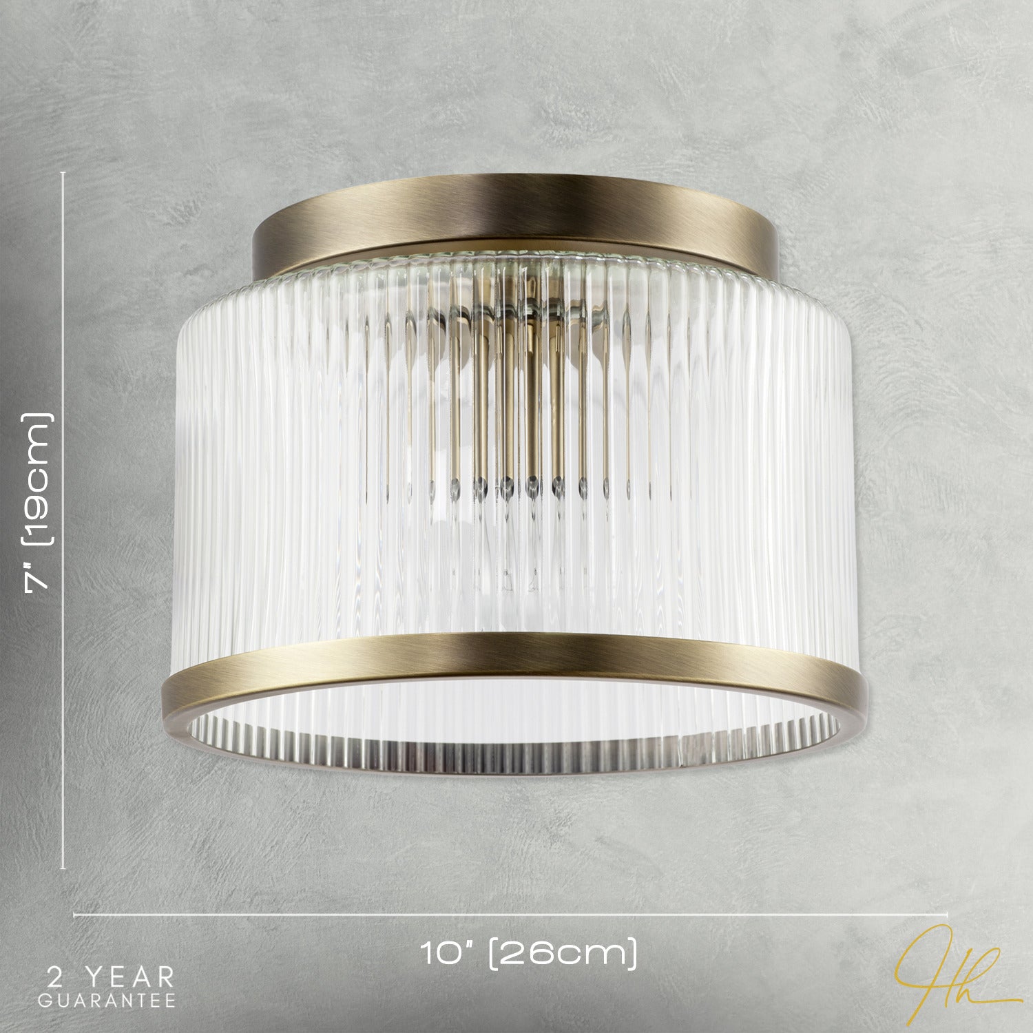 Antique Brass Bathroom Ceiling Light with Clear Ribbed Glass Shade Image 7