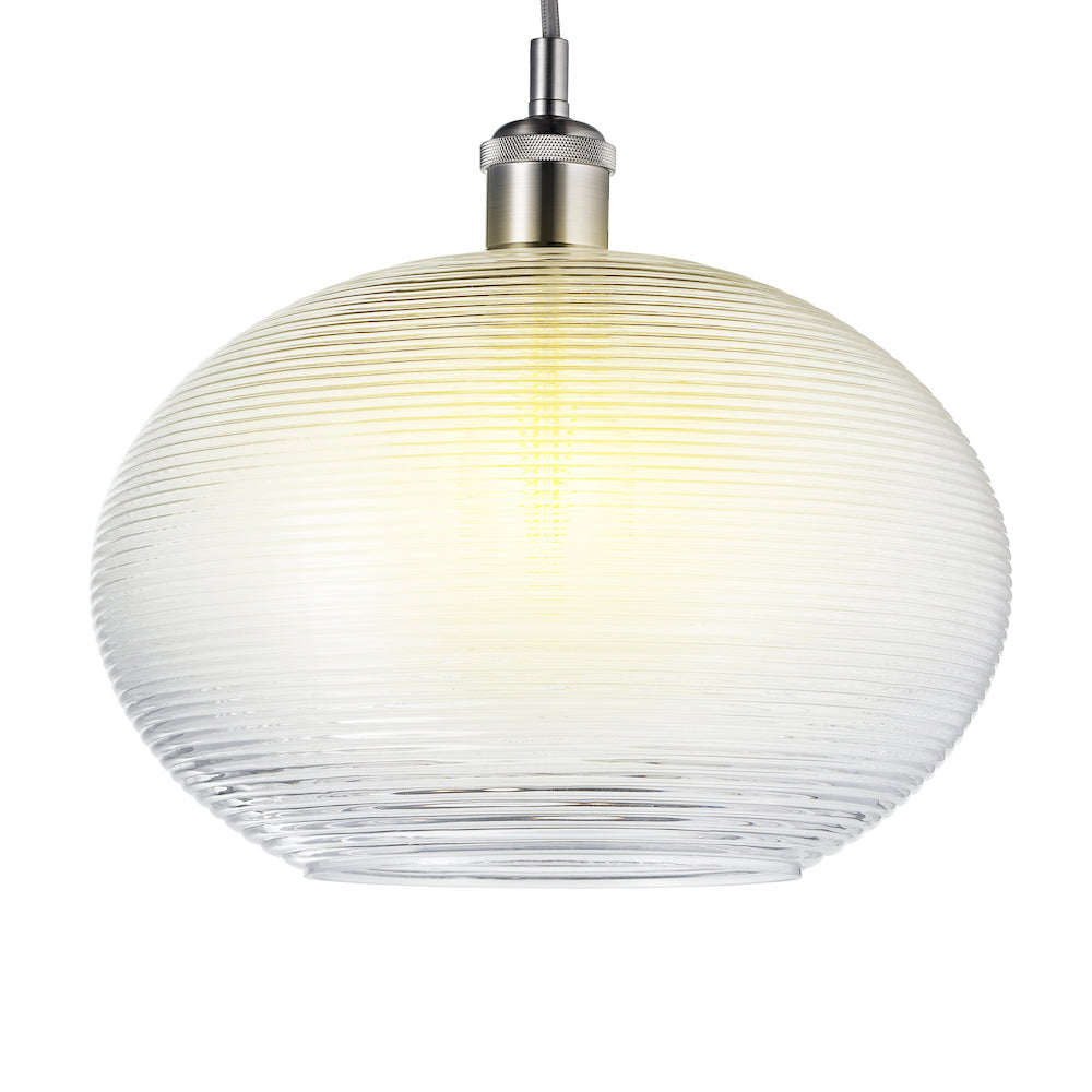 Contemporary Clear Ribbed Spiral Glass Easy Fit Drum Shaped Pendant Light Shade Image 2